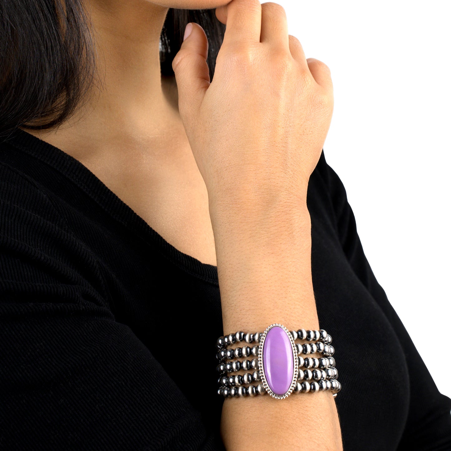 EXCLUSIVELY OURS! Sterling Silver Phosphosiderite Oval Cut Beaded Toggle Bracelet, Sizes Small to Large