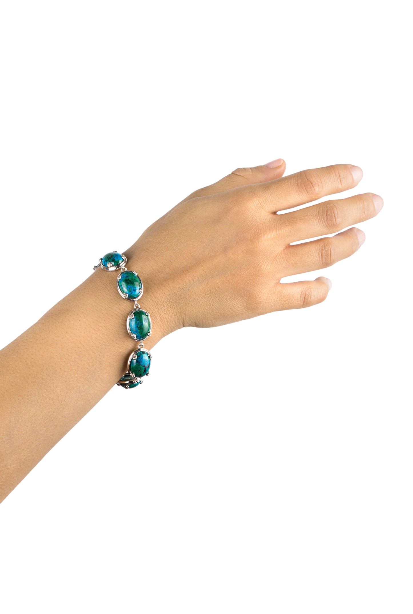 EXCLUSIVELY OURS! Sterling Silver Chrysocolla Oval Cabochon Toggle Bracelet, Sizes Small to Large