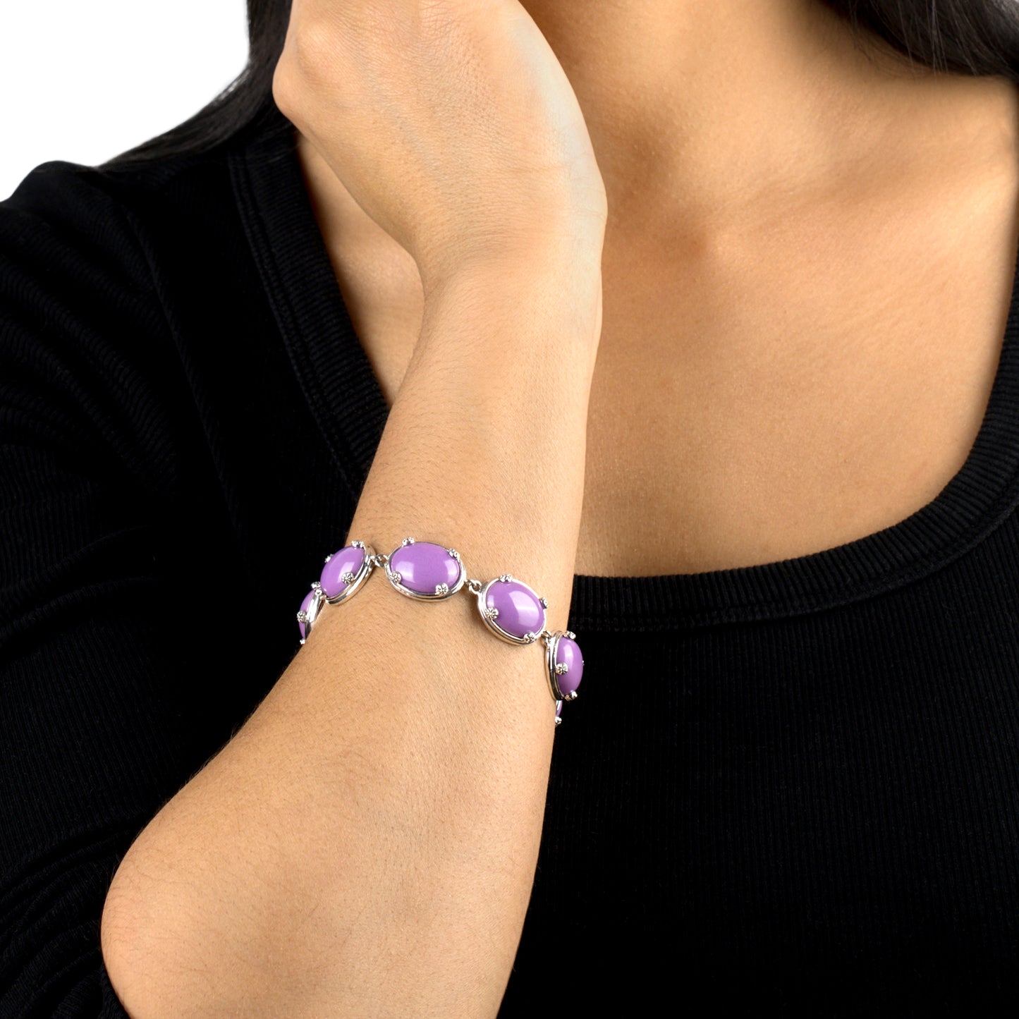 EXCLUSIVELY OURS! Sterling Silver Phosphosiderite Oval Cabochon Toggle Bracelet, Sizes Small to Large