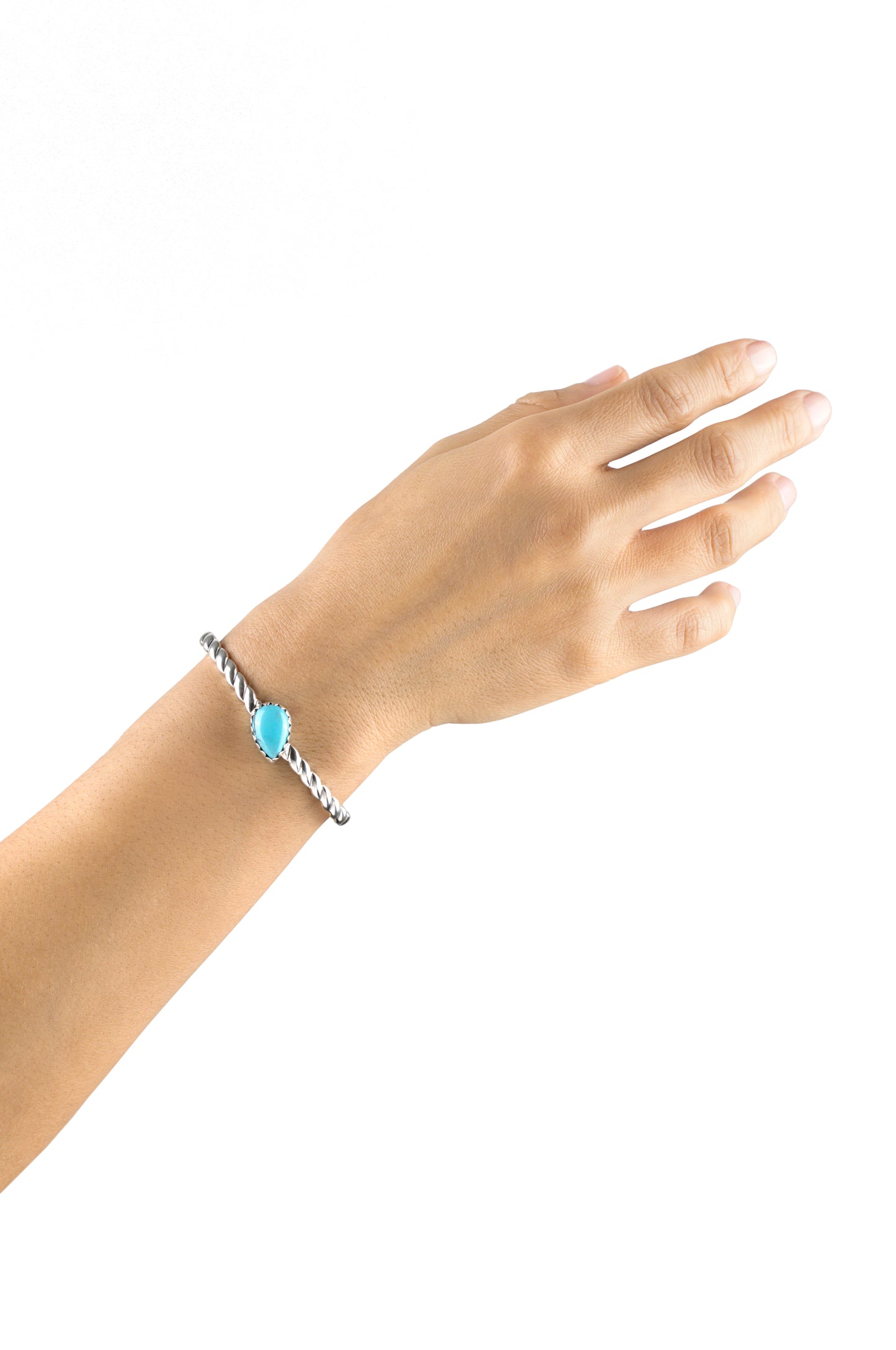 EXCLUSIVELY OURS! Sterling Silver Kingman Turquoise Pear Cut Stackable Cuff Bracelet, Sizes Small to Large