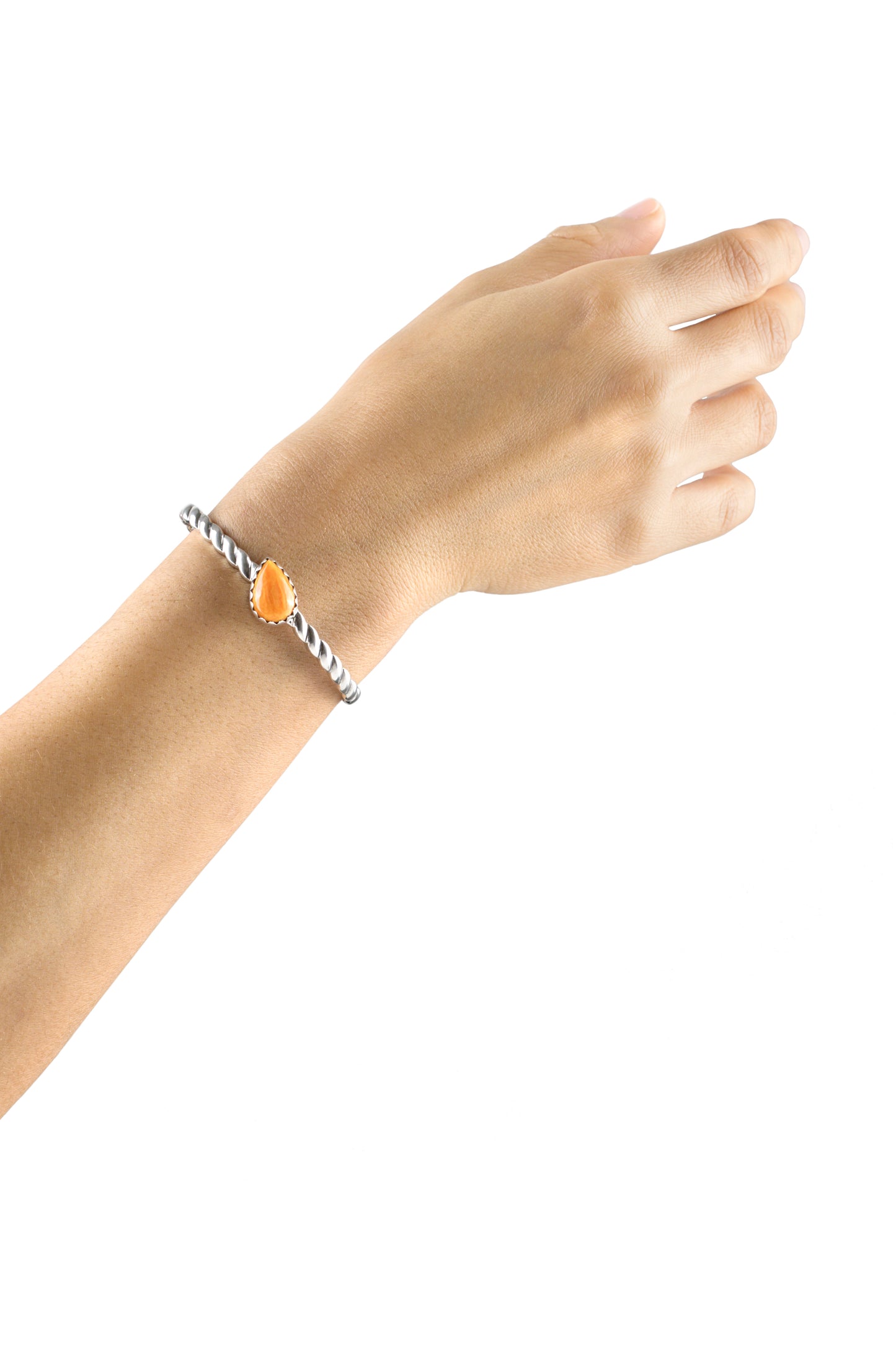 EXCLUSIVELY OURS! Sterling Silver Orange Spiny Oyster Pear Cut Stackable Cuff Bracelet, Sizes Small to Large