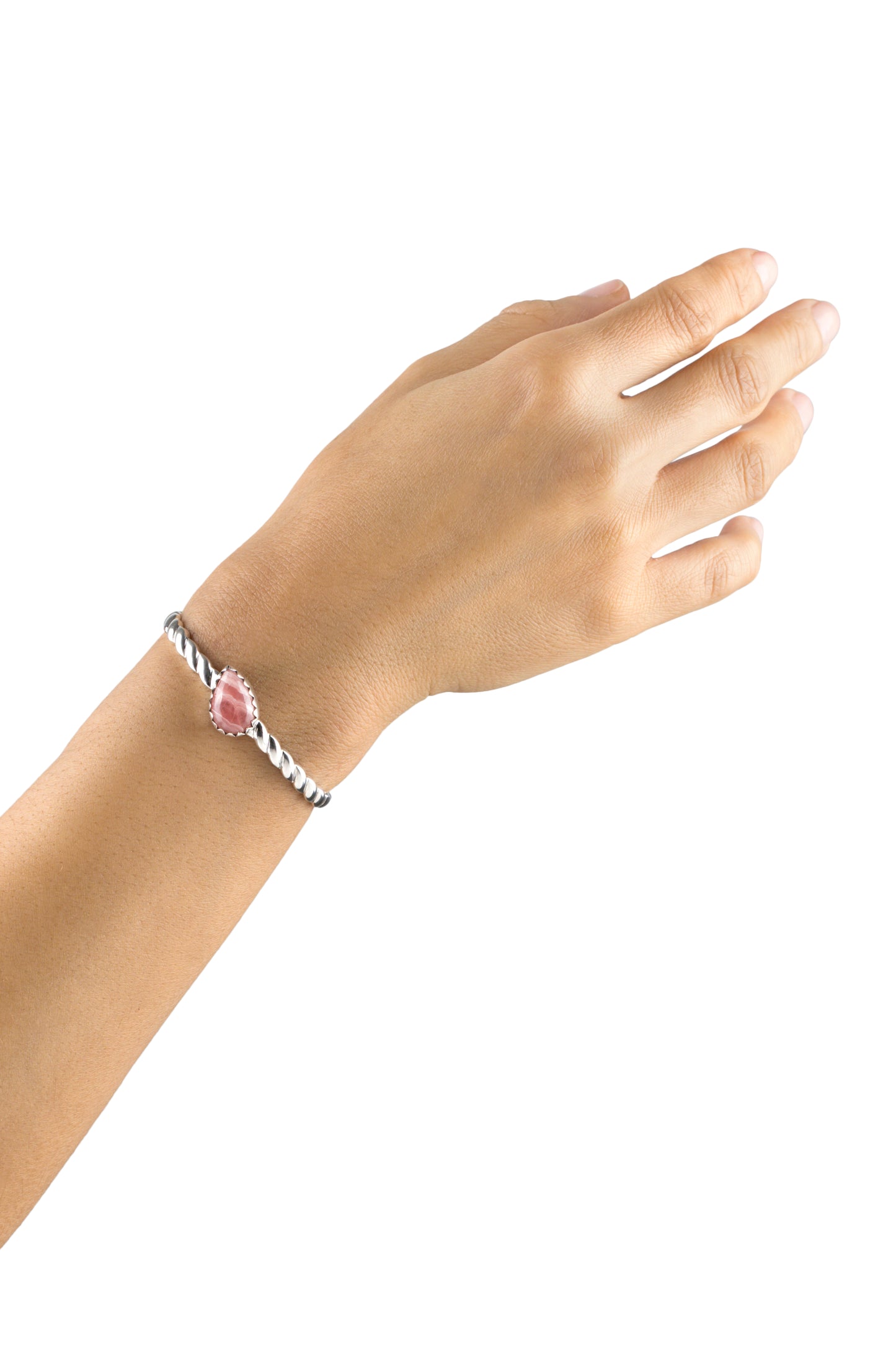 EXCLUSIVELY OURS! Sterling Silver Rhodochrosite Pear Cut Stackable Cuff Bracelet, Sizes Small to Large