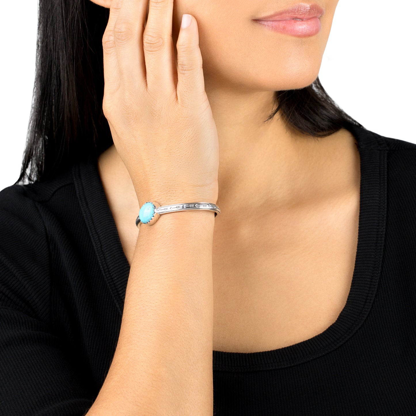 EXCLUSIVELY OURS! Sterling Silver Kingman Turquoise Oval Cut Stackable Cuff Bracelet, Sizes Small to Large