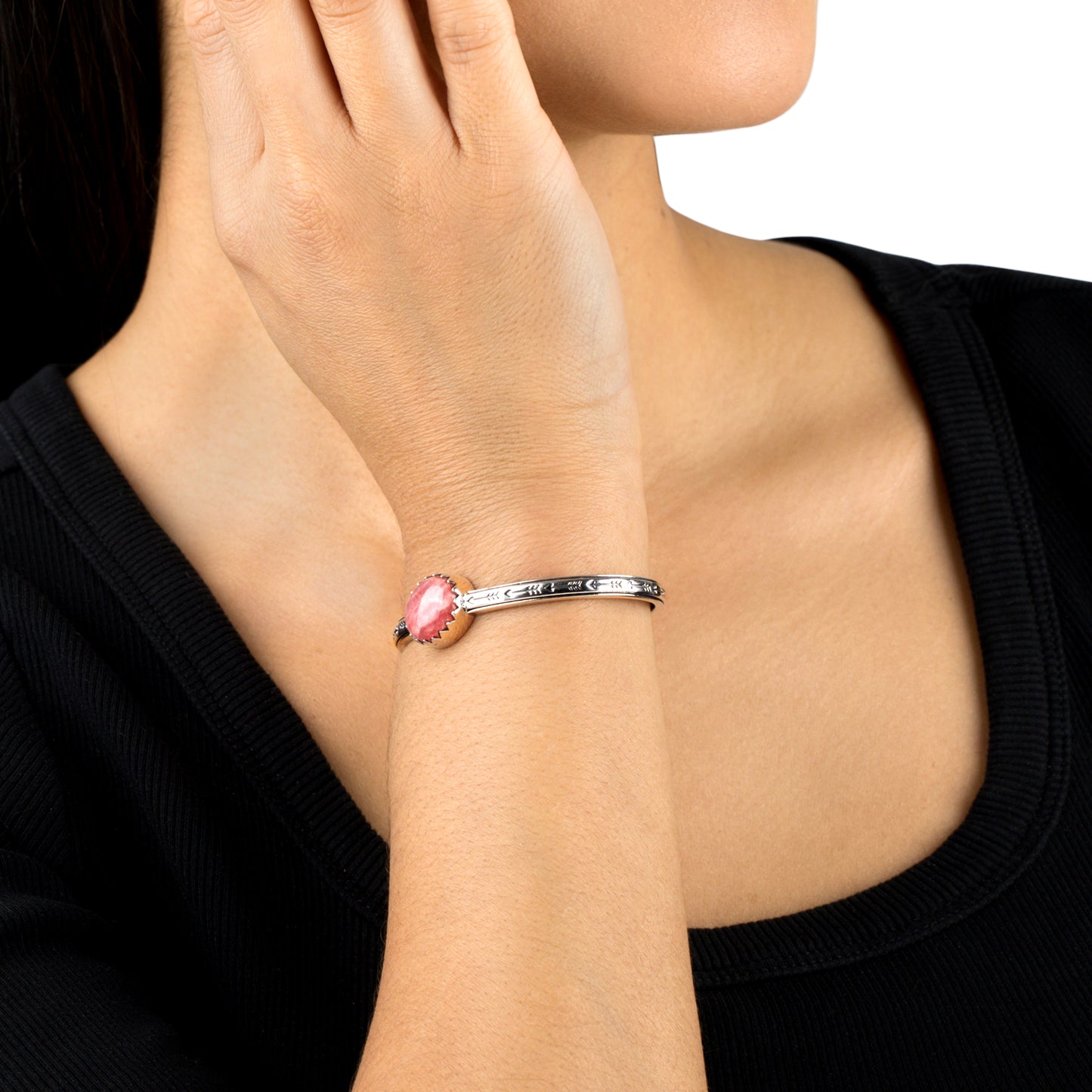 EXCLUSIVELY OURS! Sterling Silver Rhodochrosite Oval Cut Stackable Cuff Bracelet, Sizes Small to Large