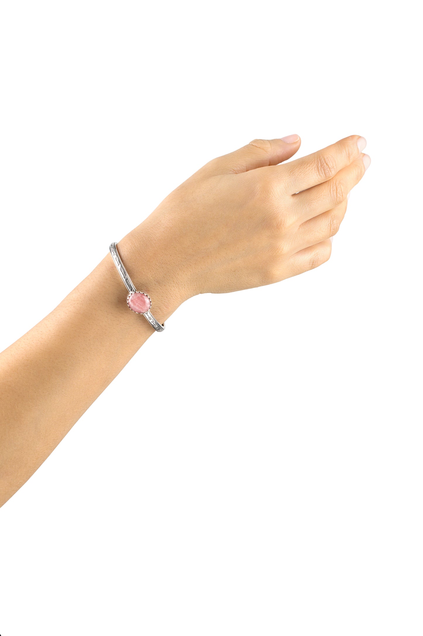 EXCLUSIVELY OURS! Sterling Silver Rhodochrosite Oval Cut Stackable Cuff Bracelet, Sizes Small to Large