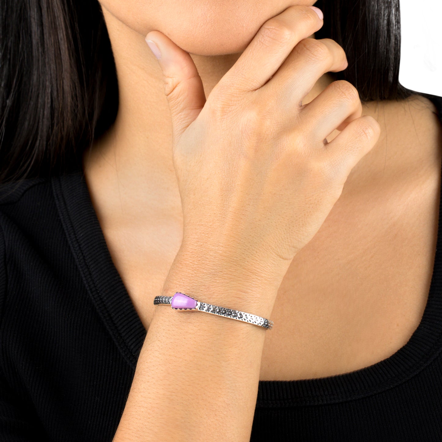 EXCLUSIVELY OURS! Sterling Silver Phosphosiderite Fancy Cut Stackable Cuff Bracelet, Sizes Small to Large