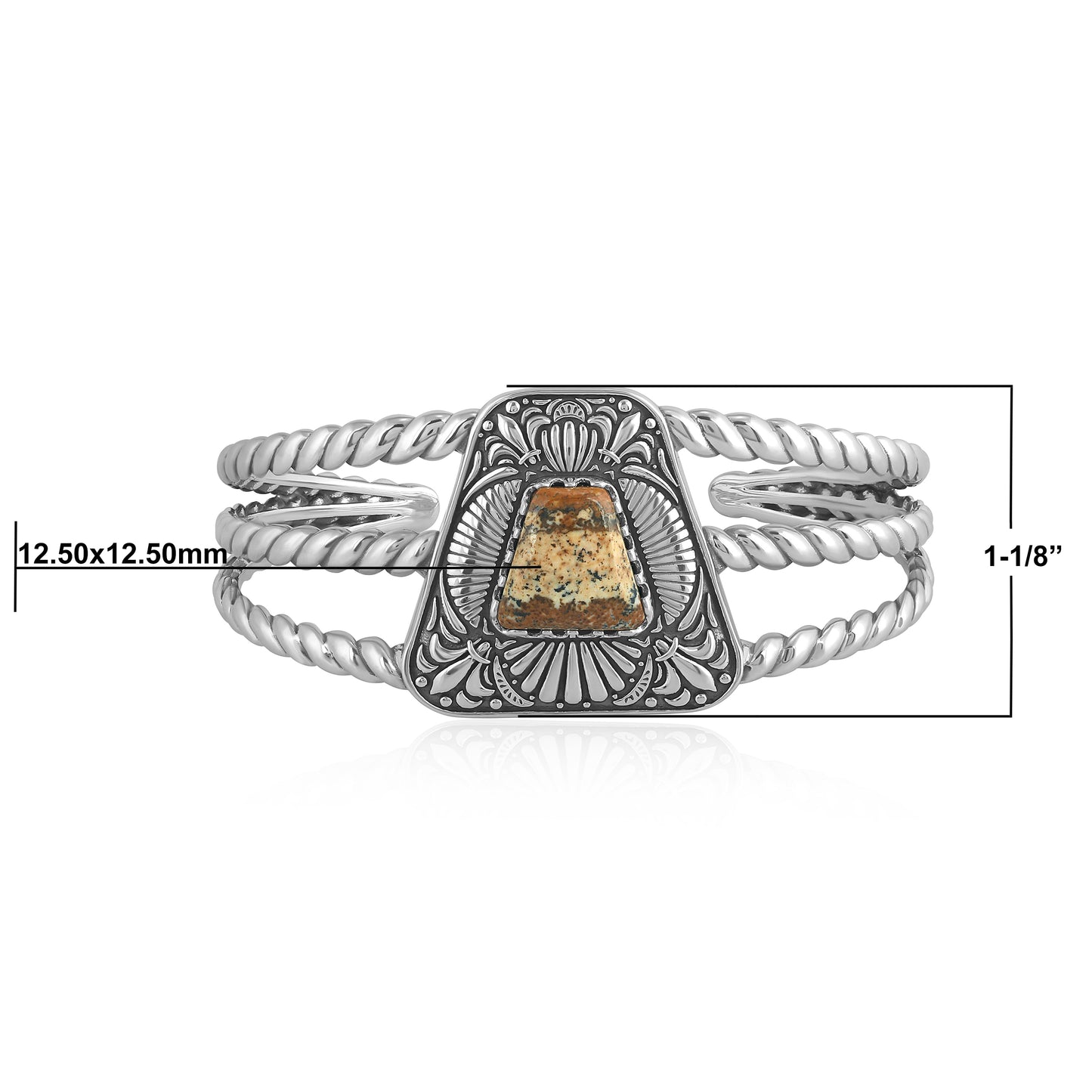 Sterling Silver Picture Jasper Trapezoid Cuff Bracelet, Sizes Small to Large