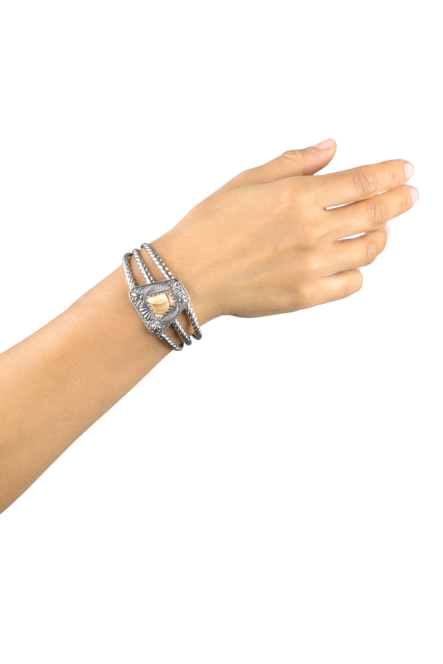 Sterling Silver Picture Jasper Trapezoid Cuff Bracelet, Sizes Small to Large