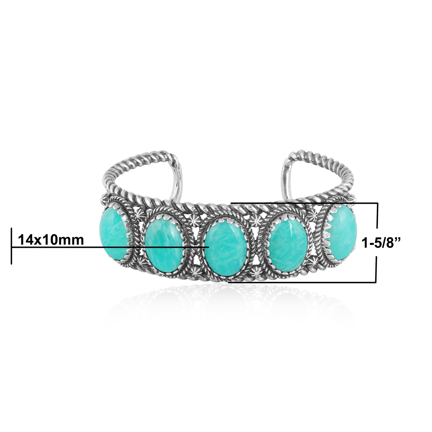 Southwestern Sterling Silver with Amazonite Gemstone Rope Design Women's Cuff Bracelet, Size Small - Large