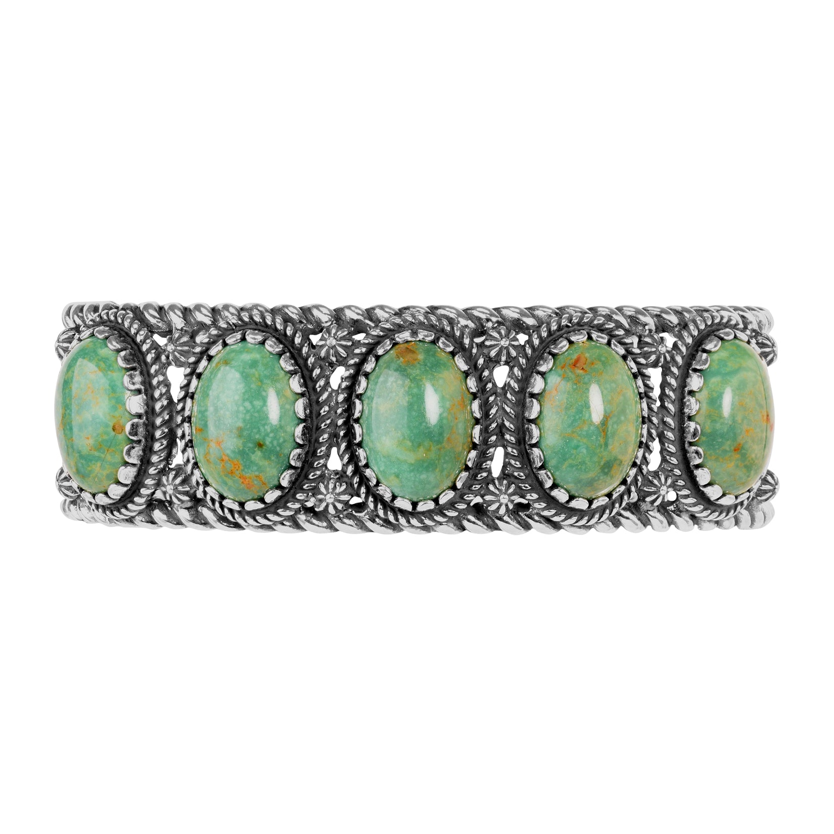 Sterling Silver Green Turquoise 5-Stone Cuff Bracelet Sizes S, M