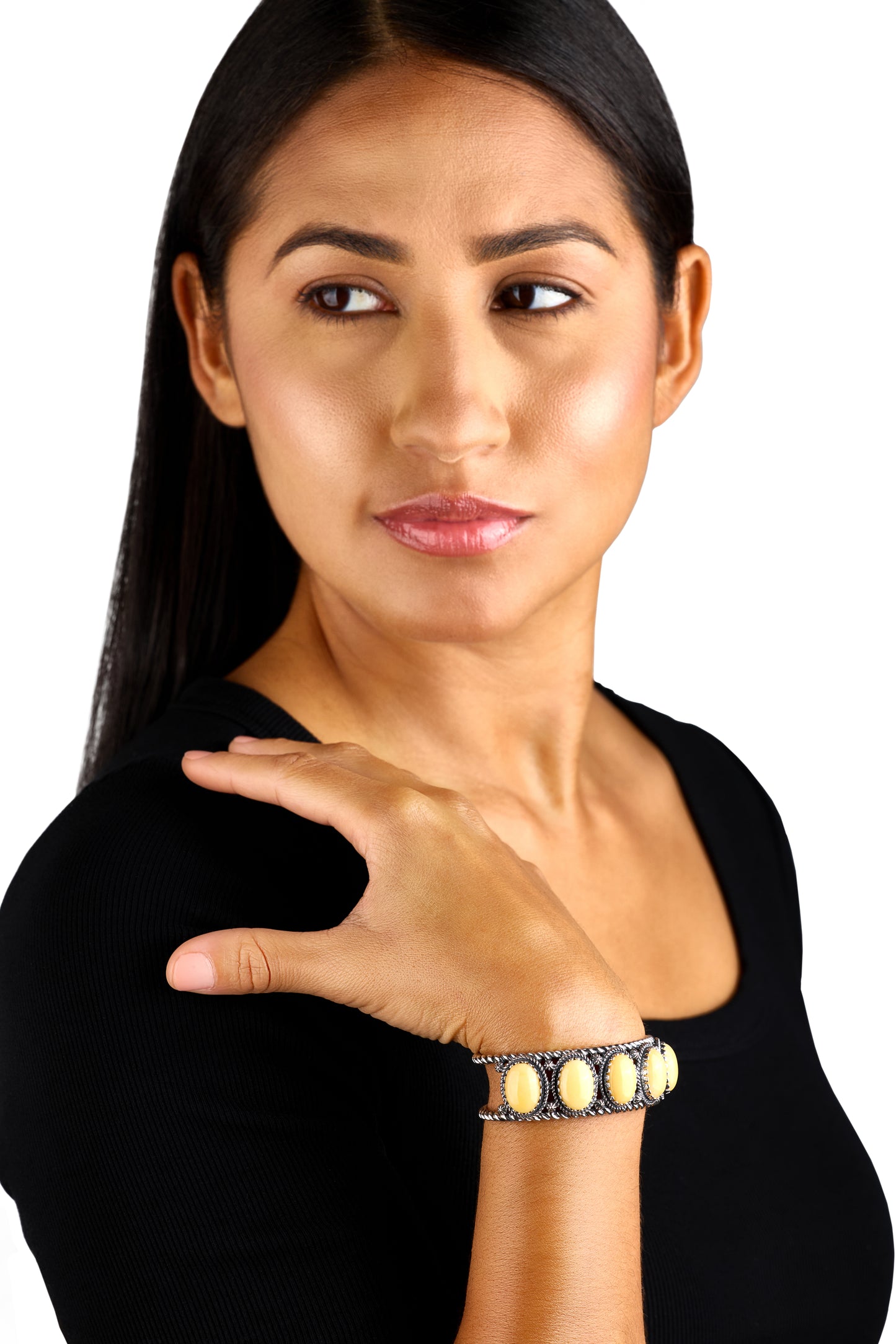 Sterling Silver Yellow Jasper Gemstone 5-Stone Cuff Bracelet. Sizes Small to Large