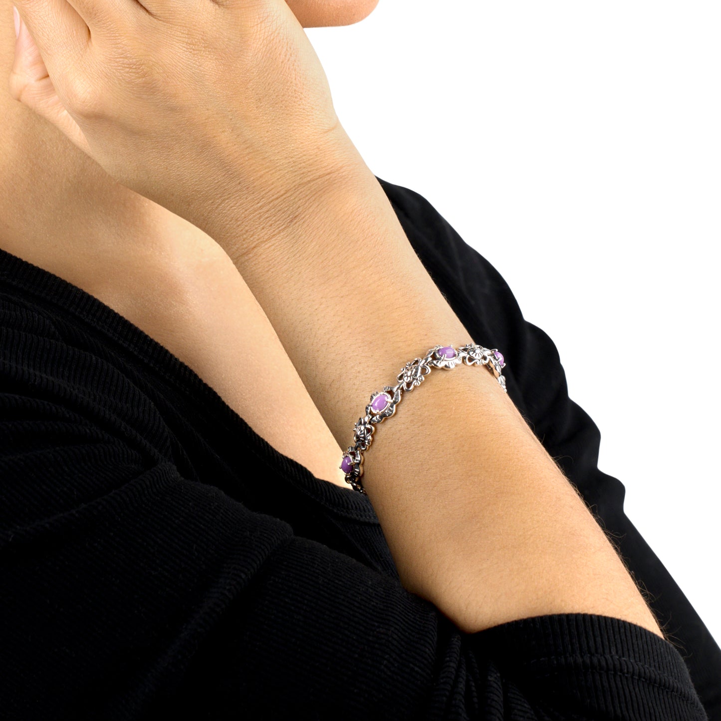 Sterling Silver Phosphosiderite Concha Link Bracelet, Sizes Small to Large