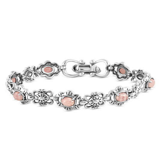 Sterling Silver Rhodochrosite Concha Link Bracelet, Sizes Small to Large