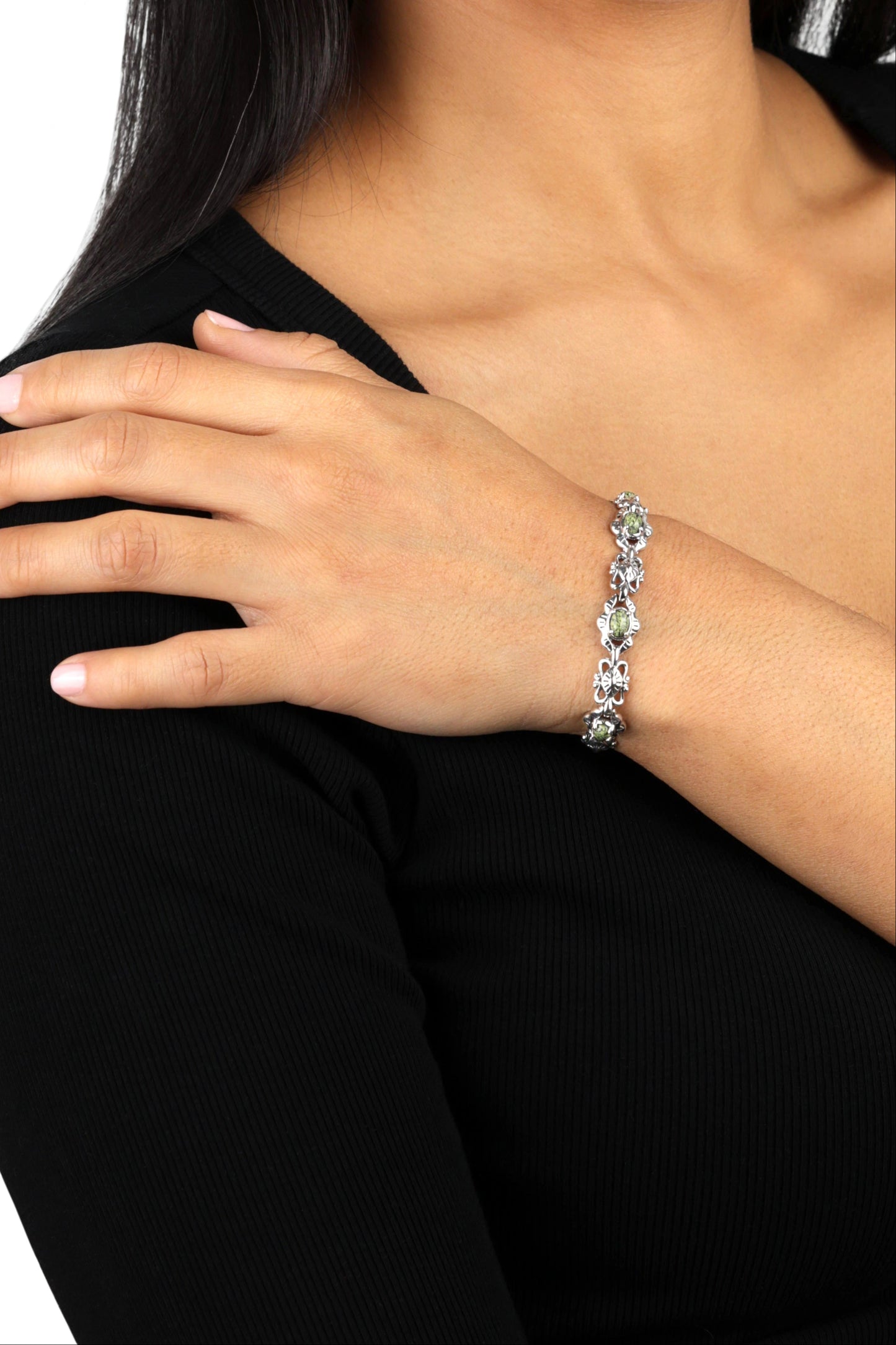 EXCLUSIVELY OURS! Sterling Silver Serpentine Concha Link Bracelet, Sizes Small to Large