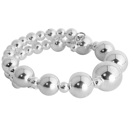 Sterling Silver Classics Collection Beaded Coil Bracelet, One Size Fits Most