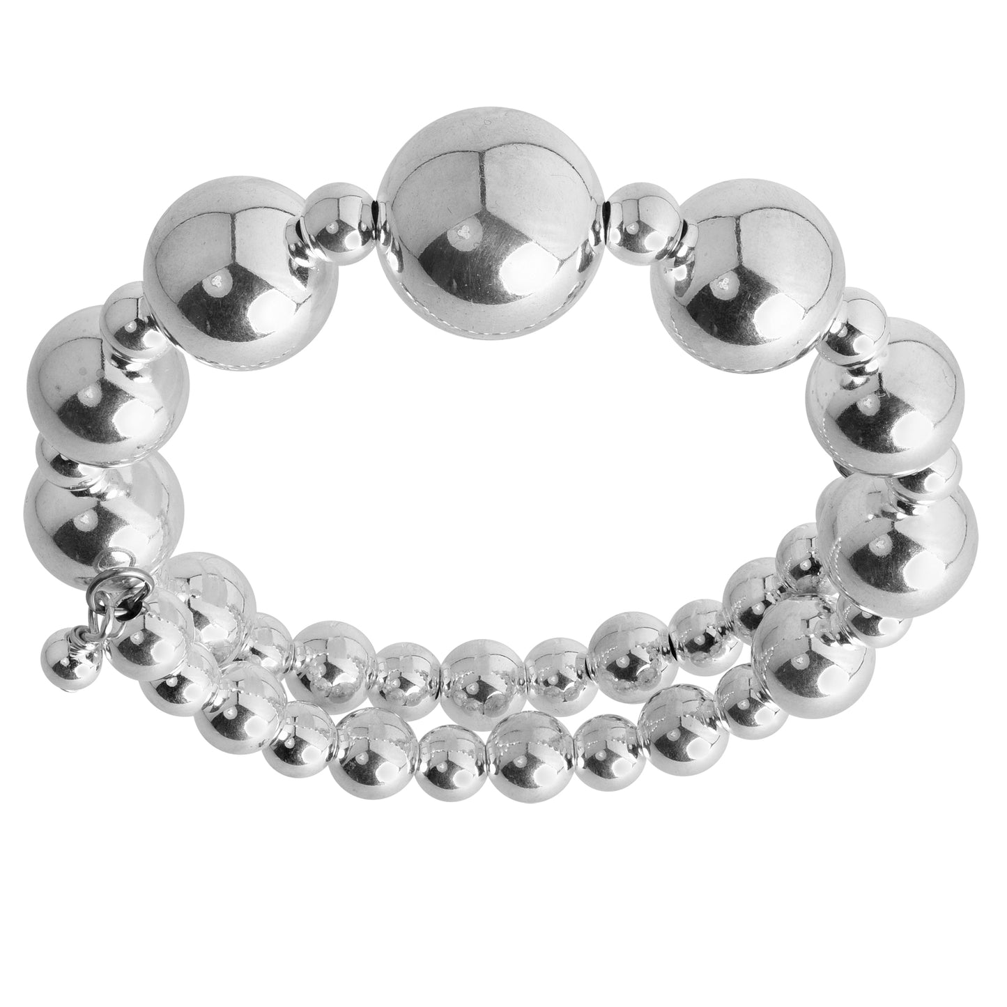Sterling Silver Classics Collection Beaded Coil Bracelet, One Size Fits Most