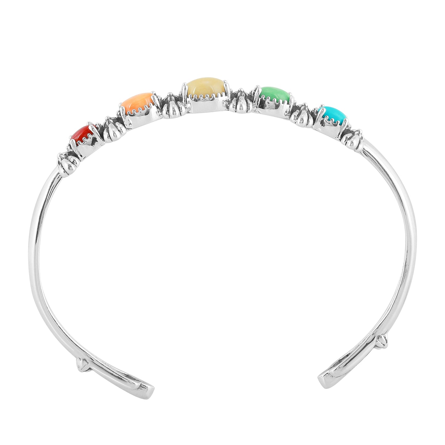 Sterling Silver Multi Color 5-Stone Cuff Bracelet Sizes Small to Large