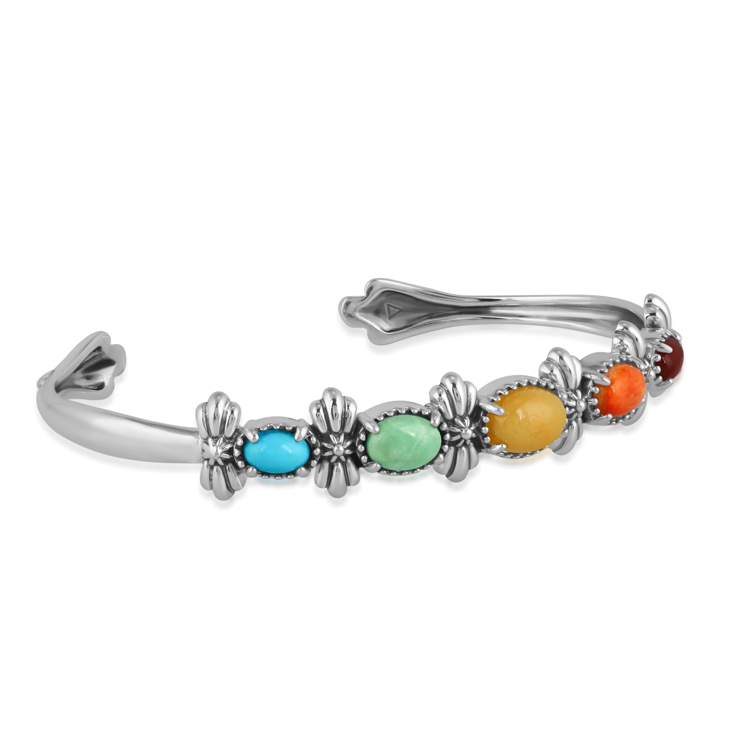 Sterling Silver Multi Color 5-Stone Cuff Bracelet Sizes Small to Large