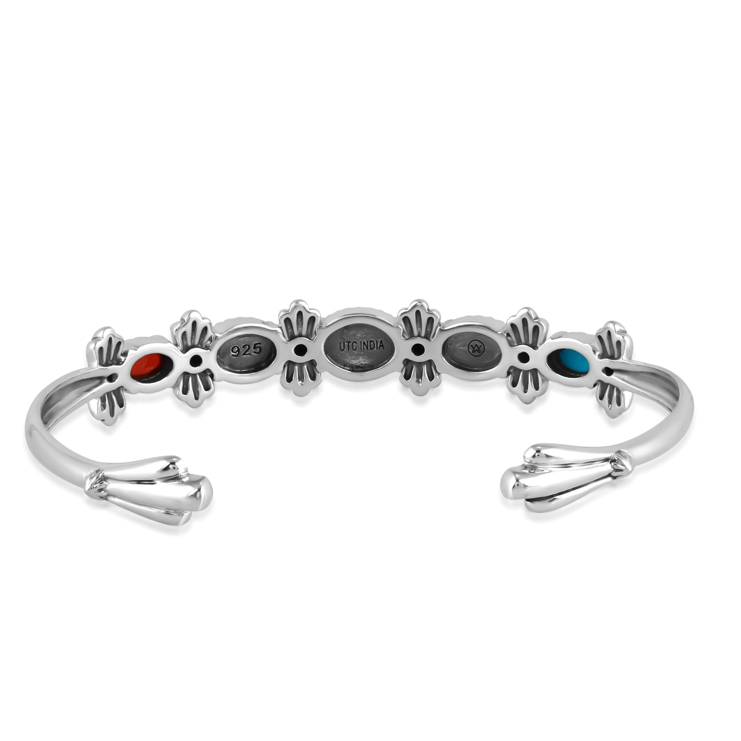 Sterling Silver Multi Color 5-Stone Cuff Bracelet Sizes Small to Large