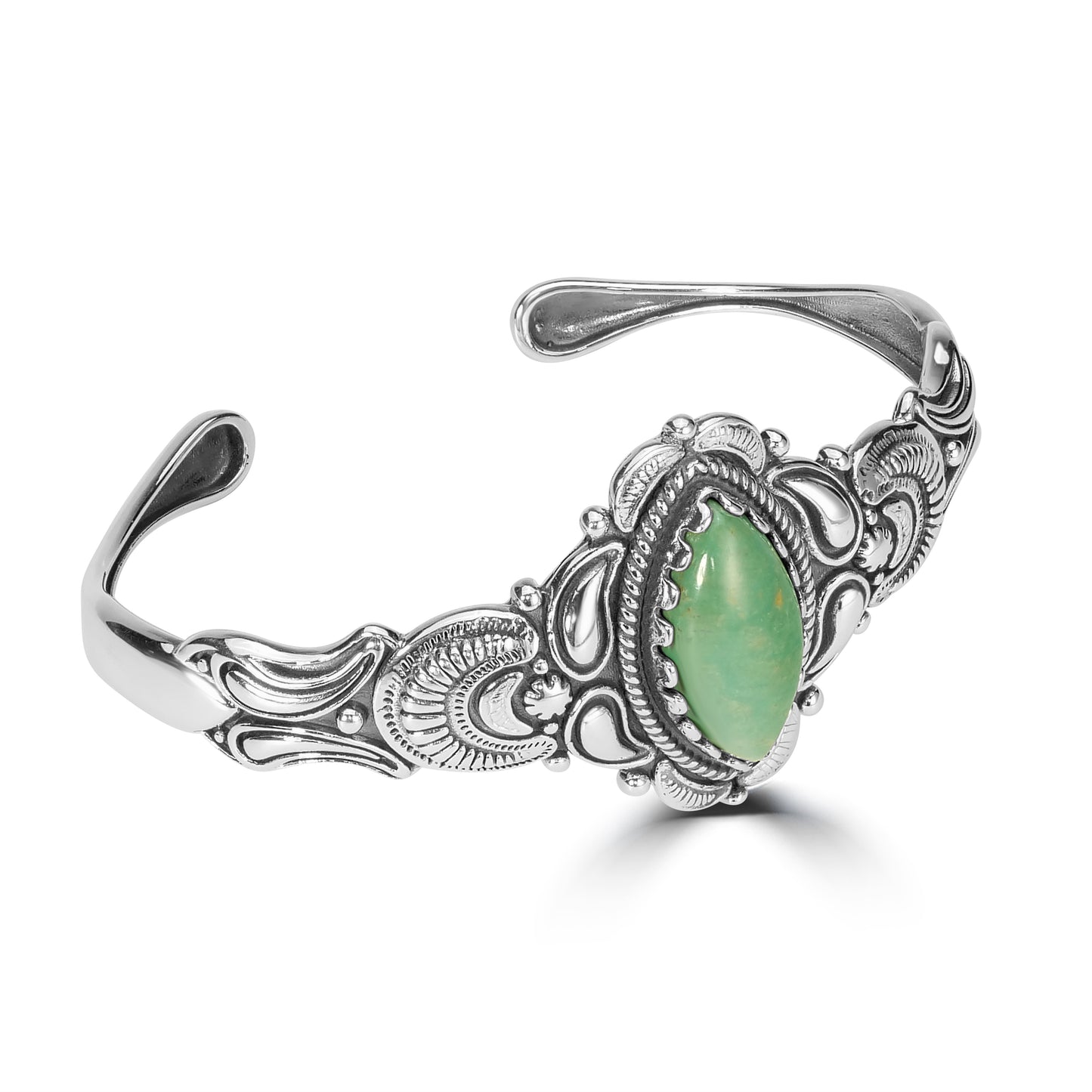 Sterling Silver Green Turquoise Gemstone Cuff Bracelet, Sizes Medium - Large
