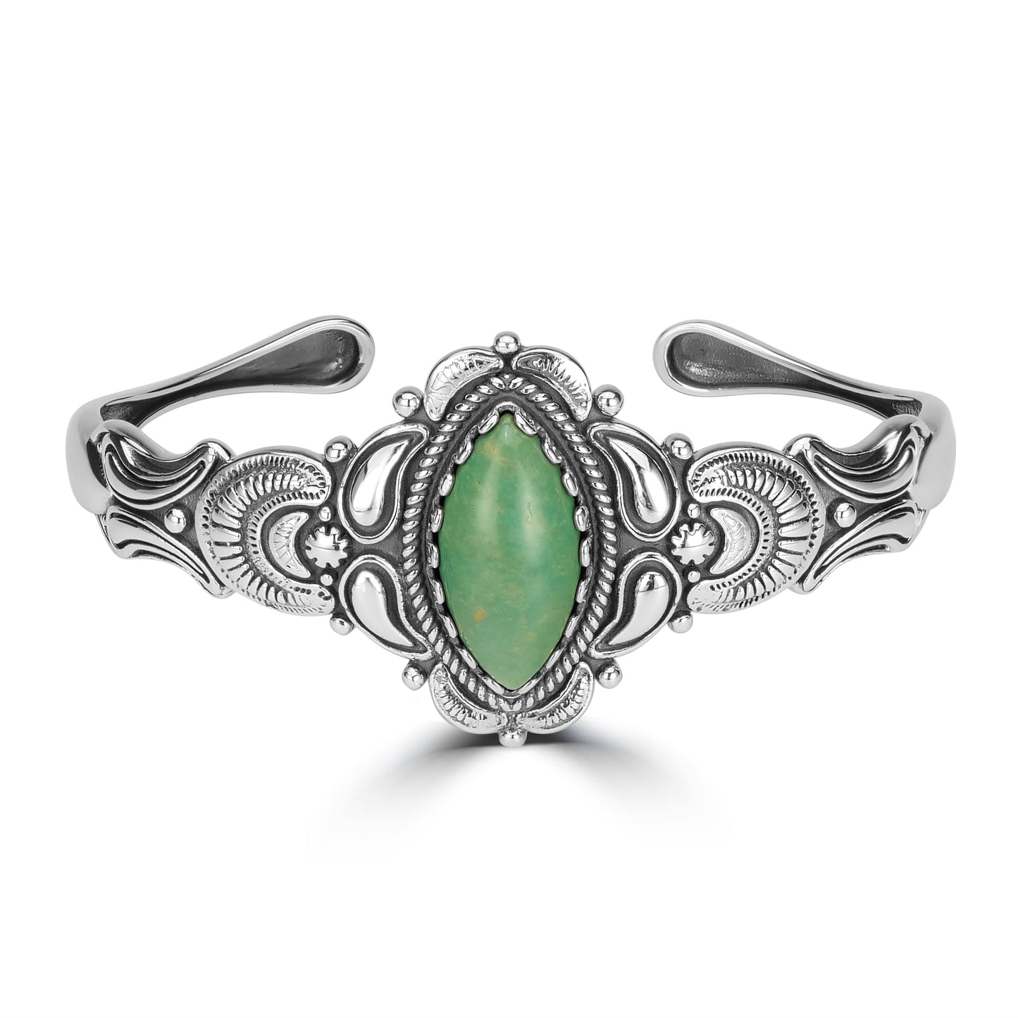 Sterling Silver Green Turquoise Gemstone Cuff Bracelet, Sizes Medium - Large