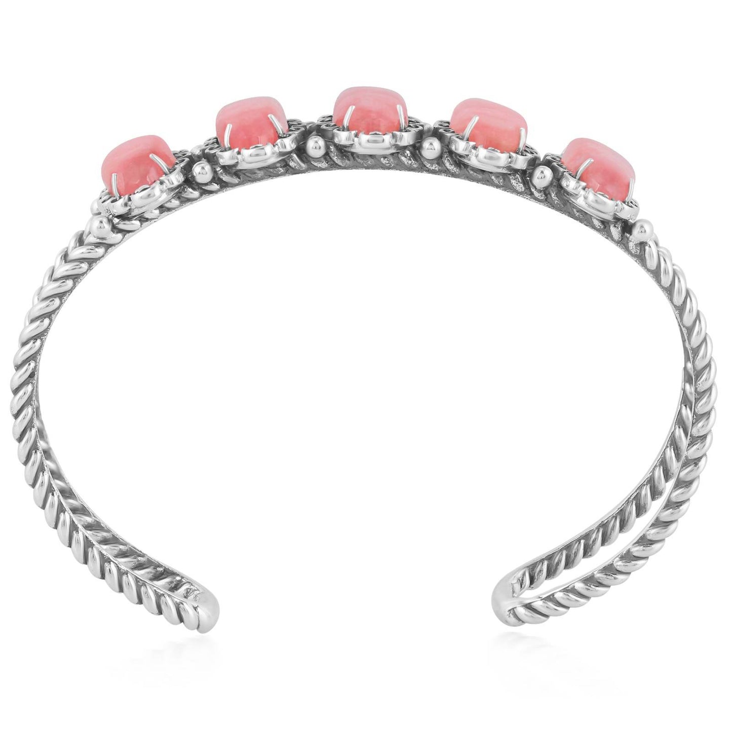 Sterling Silver Rhodochrosite 5-Stone Oval Cuff Bracelet, Sizes Medium to Large