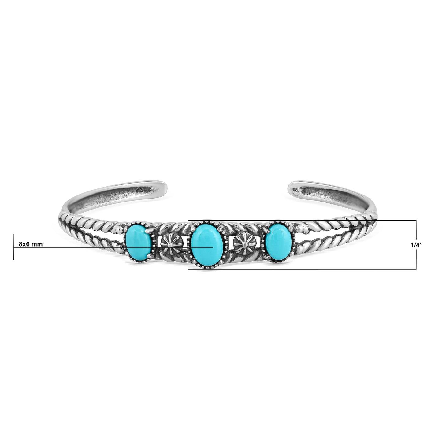 EXCLUSIVELY OURS! Sterling Silver Sleeping Beauty Turquoise 3-Stone Rope Cuff Bracelet, Sizes Small to Large