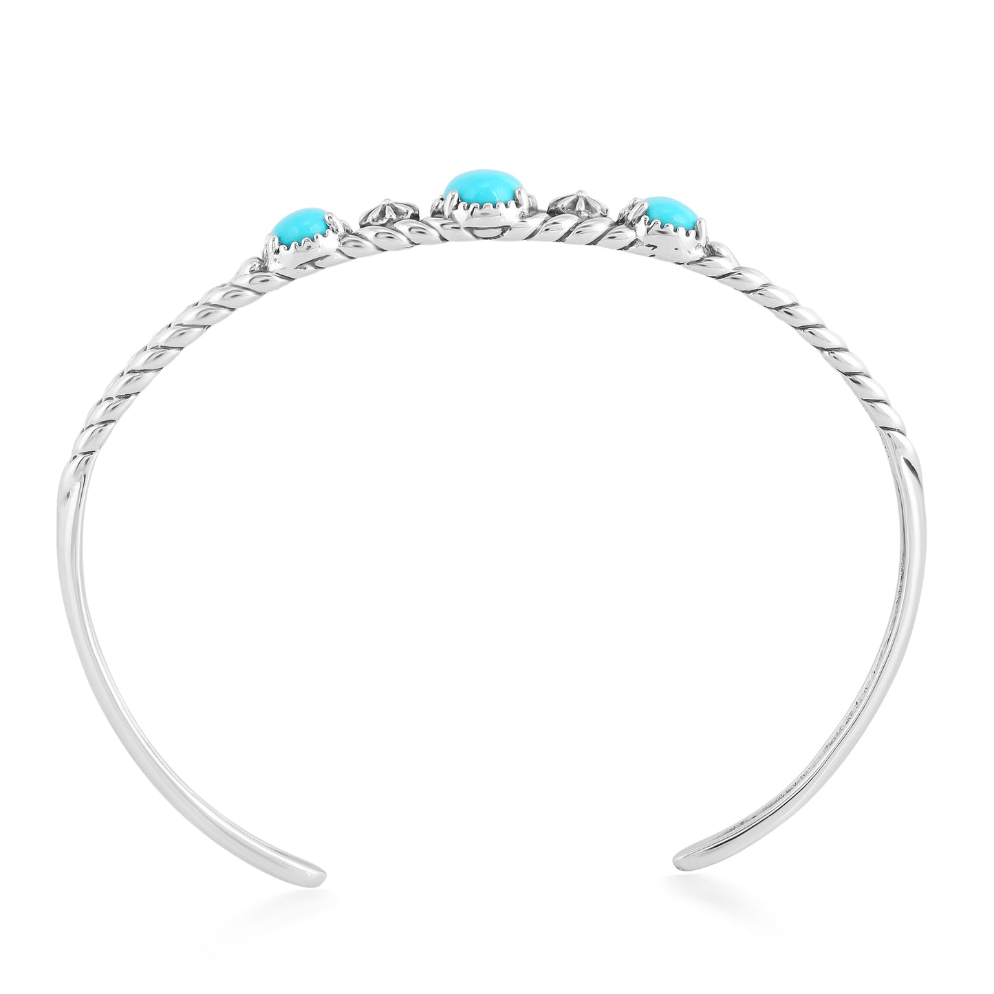 EXCLUSIVELY OURS! Sterling Silver Sleeping Beauty Turquoise 3-Stone Rope Cuff Bracelet, Sizes Small to Large