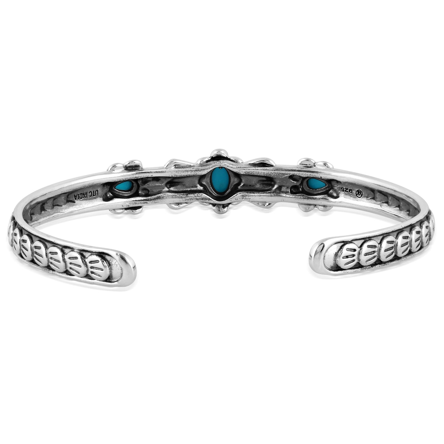 Sterling Silver Sleeping Beauty Turquoise Flower Concha Cuff Bracelet, Sizes Small to Large