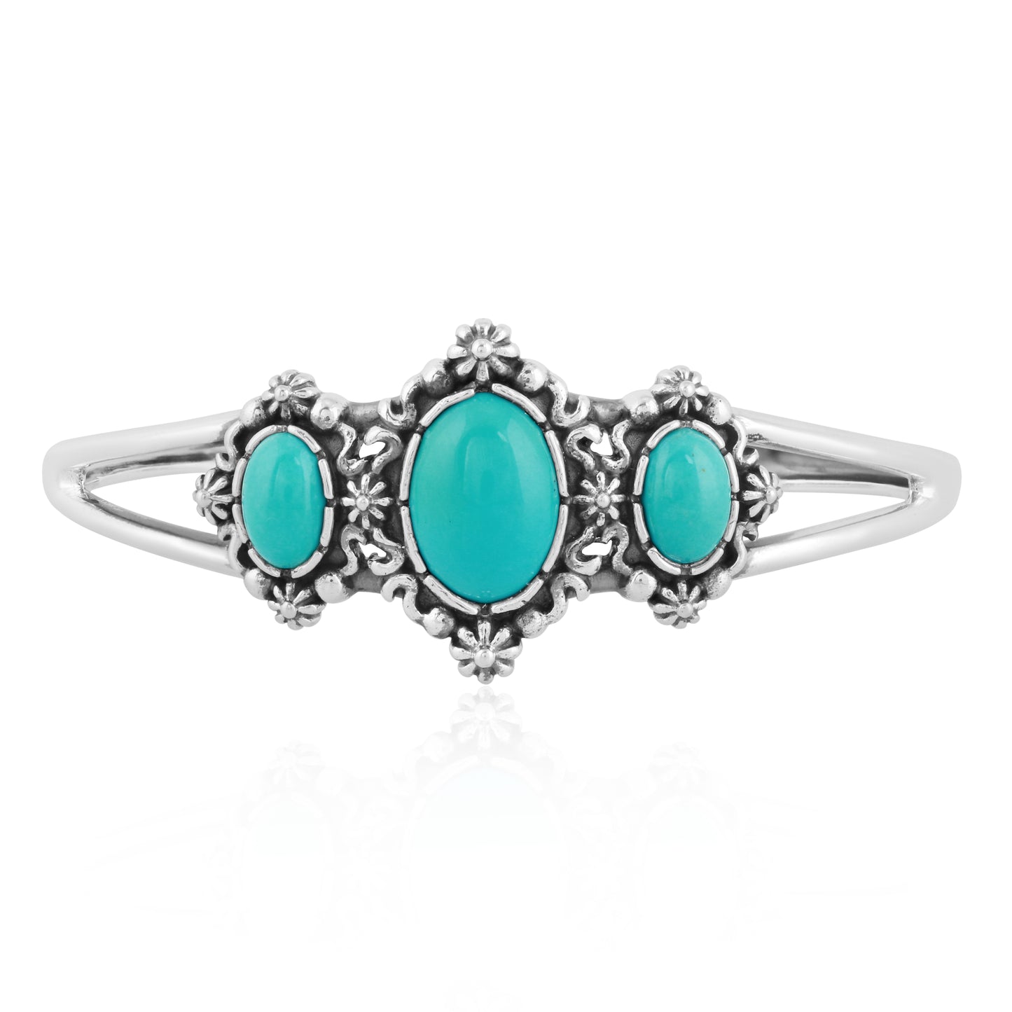Sterling Silver Kingman Turquoise Cuff Bracelet, Sizes Small to Large