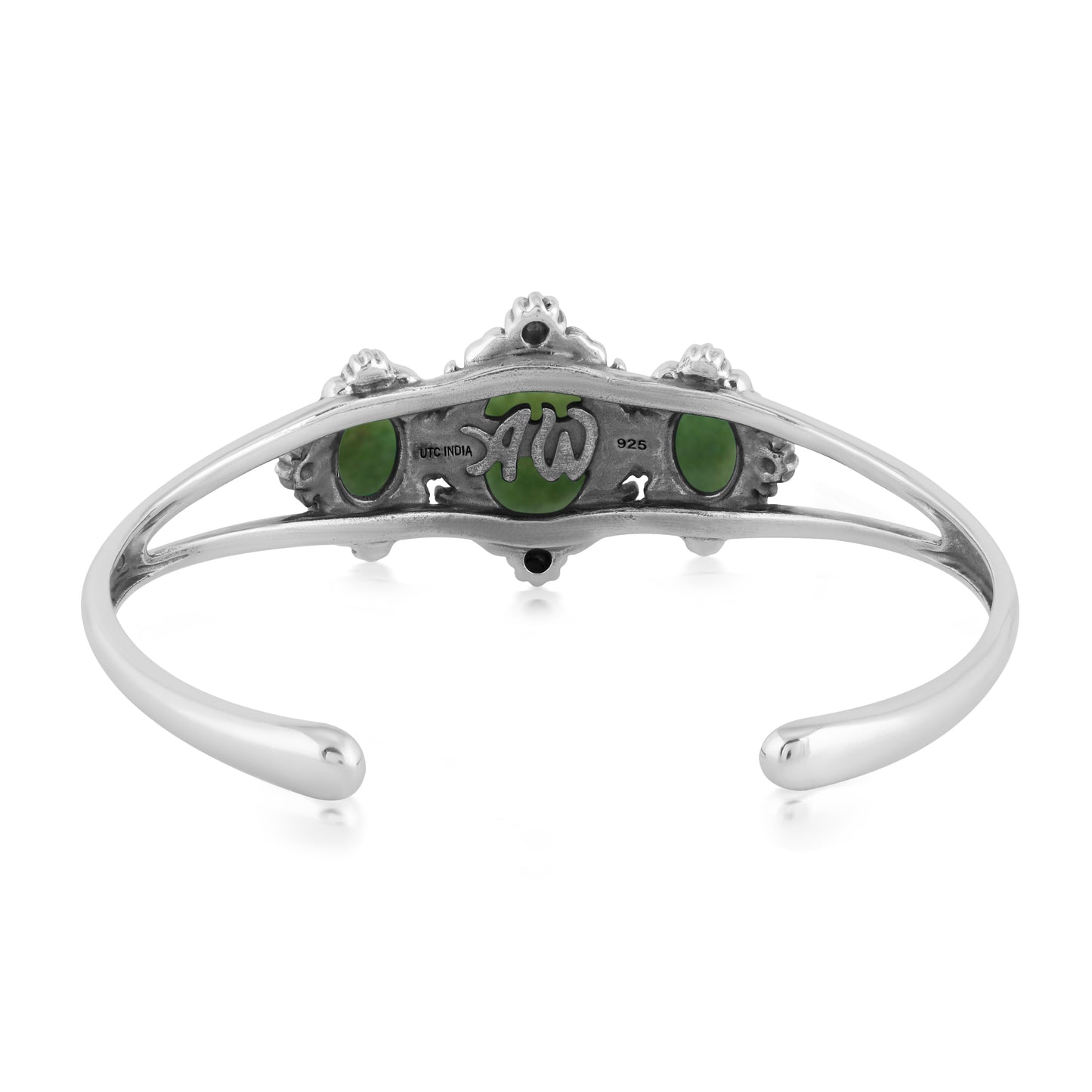 Sterling Silver Three Green Turquoise Oval Gemstone Cuff Bracelet Size S, M or L