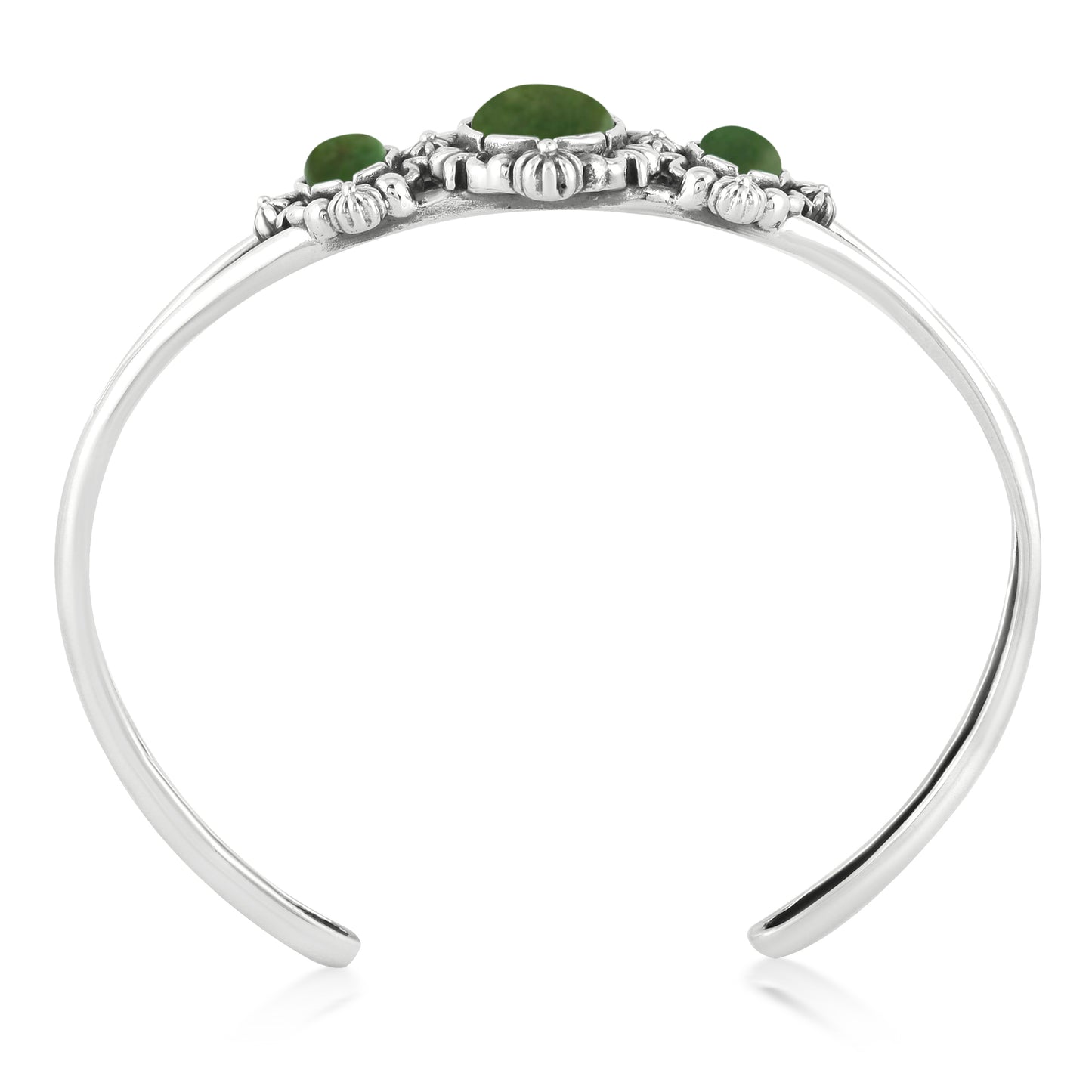 Sterling Silver Three Green Turquoise Oval Gemstone Cuff Bracelet Size S, M or L