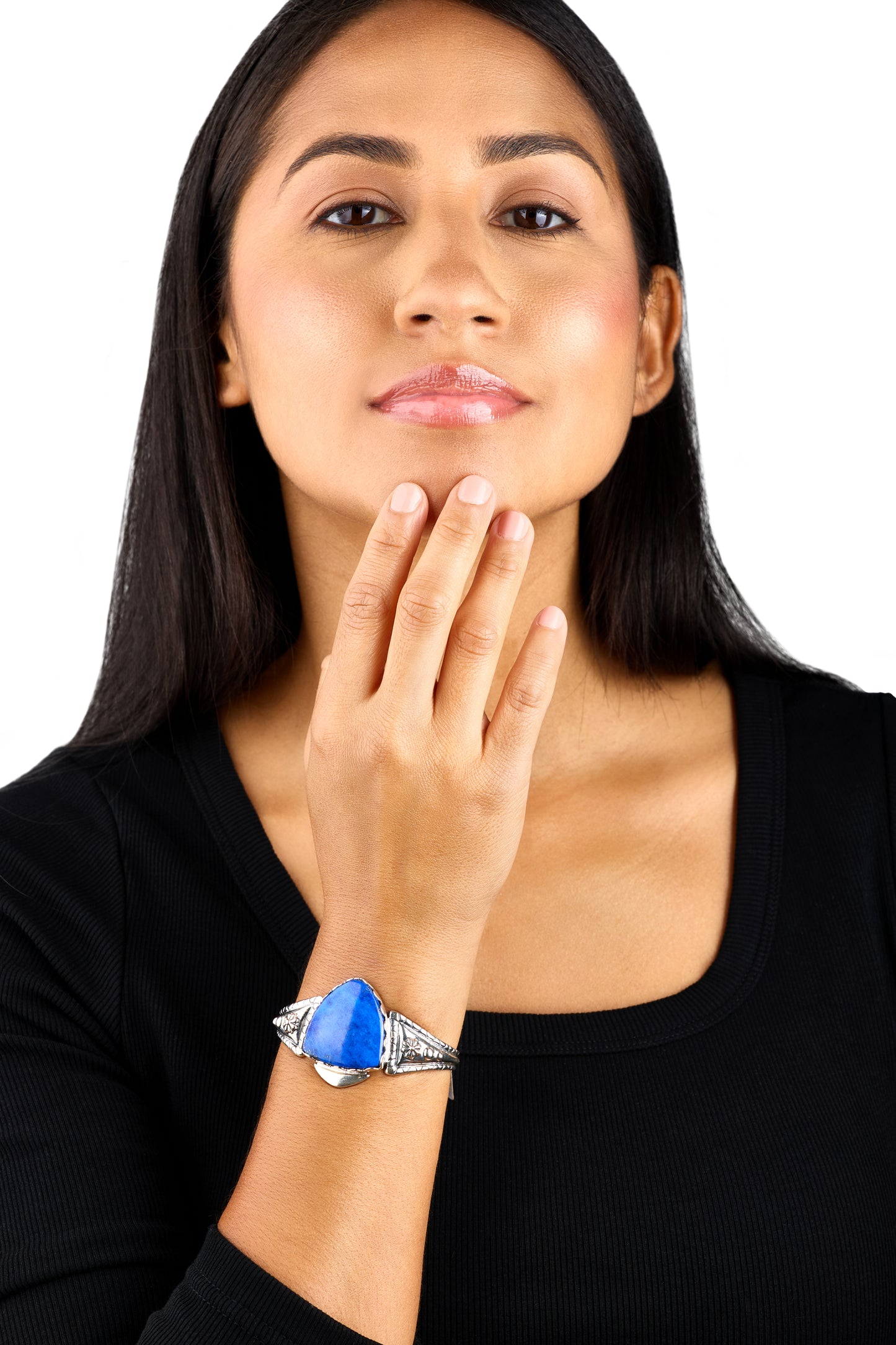 Sterling Silver Blue Lapis Arrowhead Gemstone Cuff Bracelet Sizes Small to Large