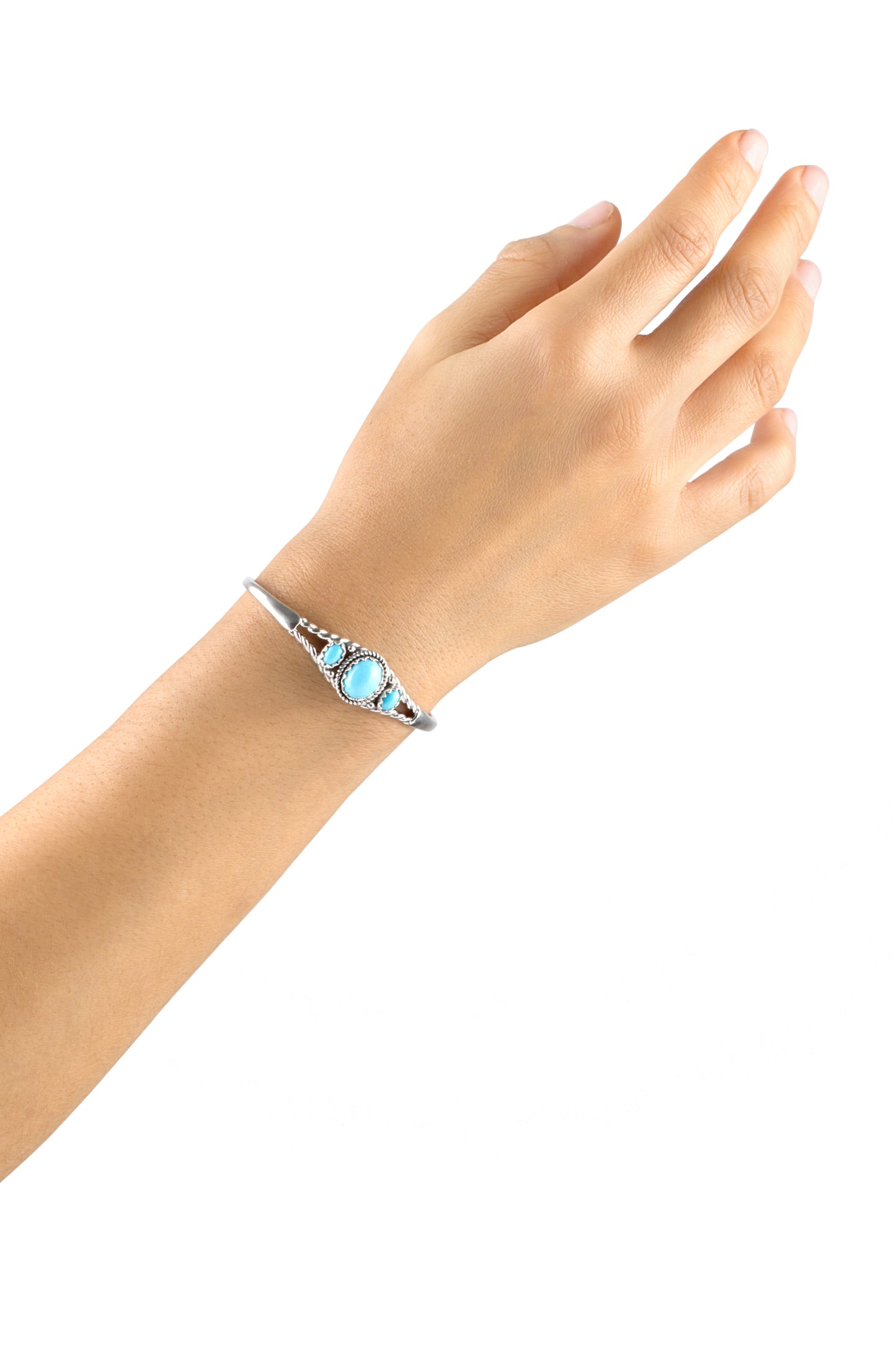 EXCLUSIVELY OURS! Sterling Silver Kingman Turquoise Oval Cut Rope Cuff Bracelet, Sizes Small to Large