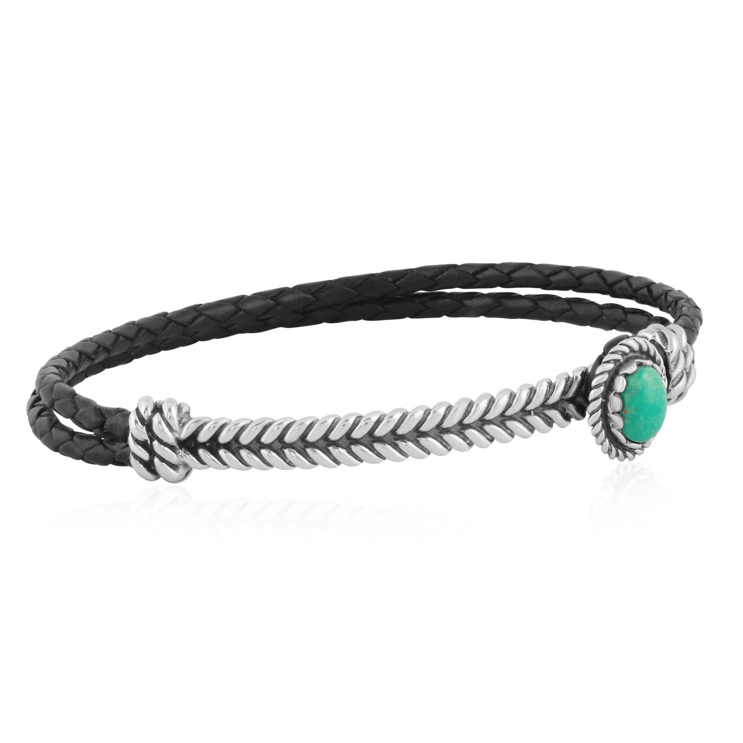 Sterling Silver Green Turquoise Leather Bracelet, Sizes Small to Large