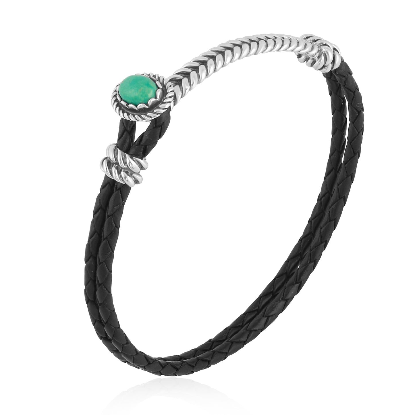 Sterling Silver Green Turquoise Leather Bracelet, Sizes Small to Large
