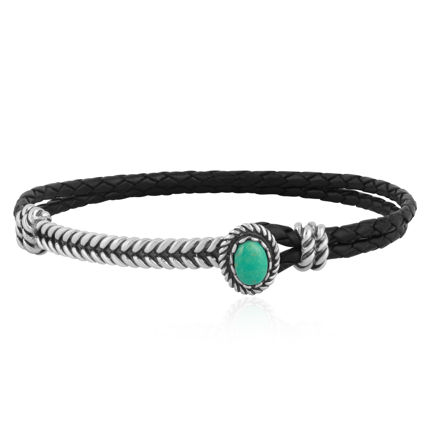 Sterling Silver Green Turquoise Leather Bracelet, Sizes Small to Large