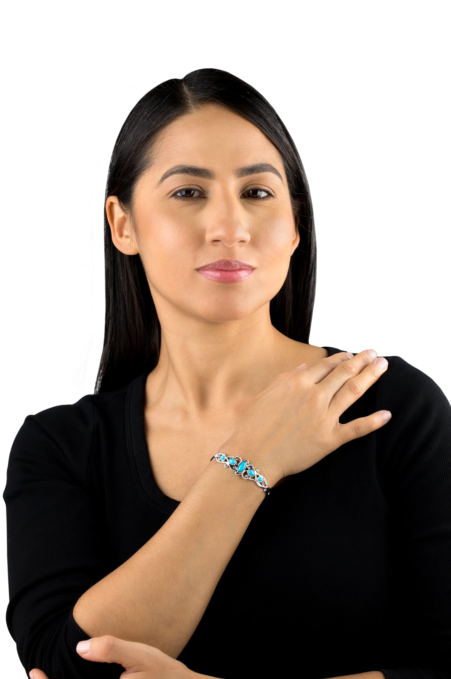 EXCLUSIVELY OURS! Sterling Silver Kingman Turquoise Open Filigree Cuff Bracelet, Sizes Small to Large
