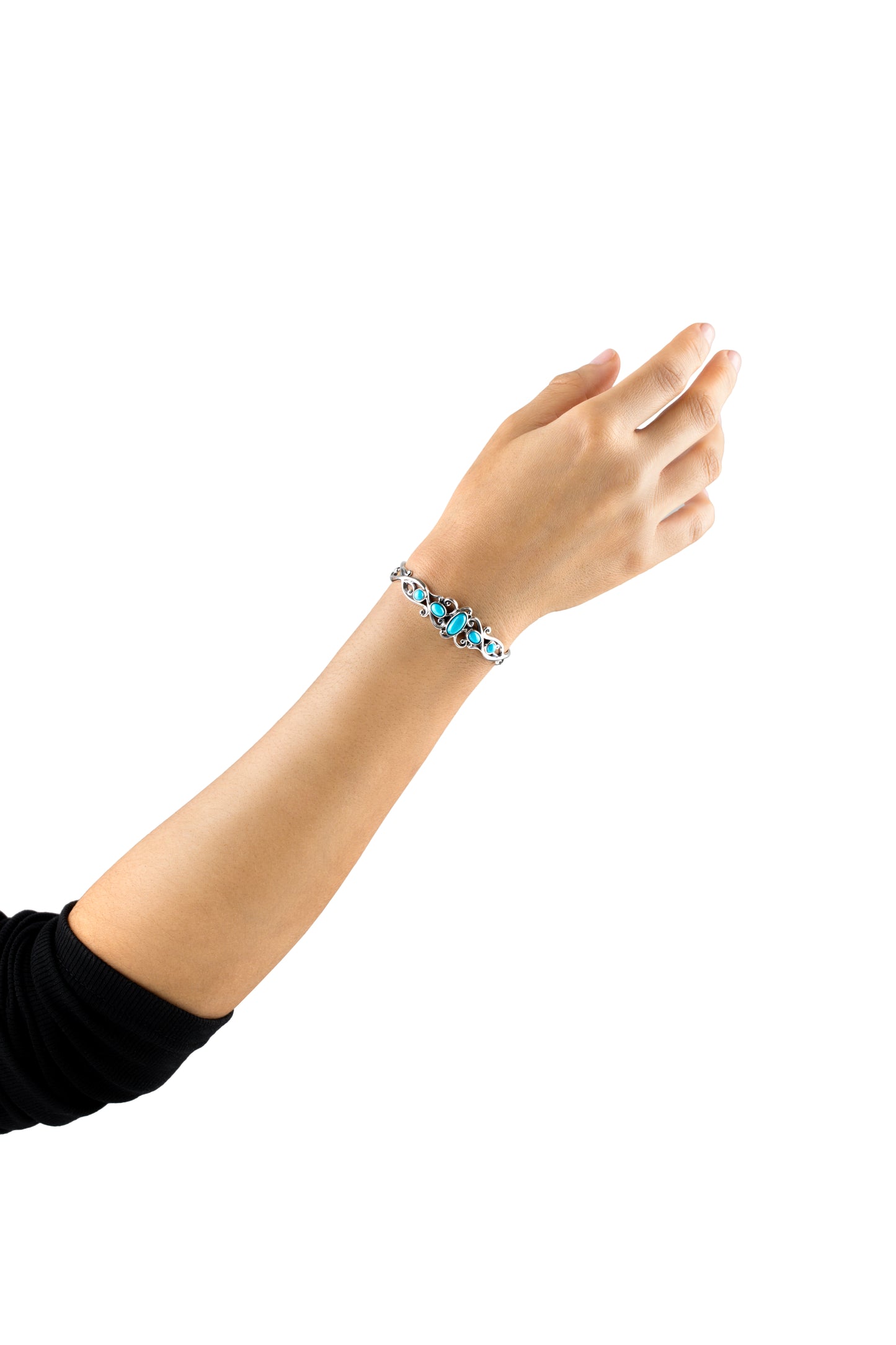 EXCLUSIVELY OURS! Sterling Silver Kingman Turquoise Open Filigree Cuff Bracelet, Sizes Small to Large