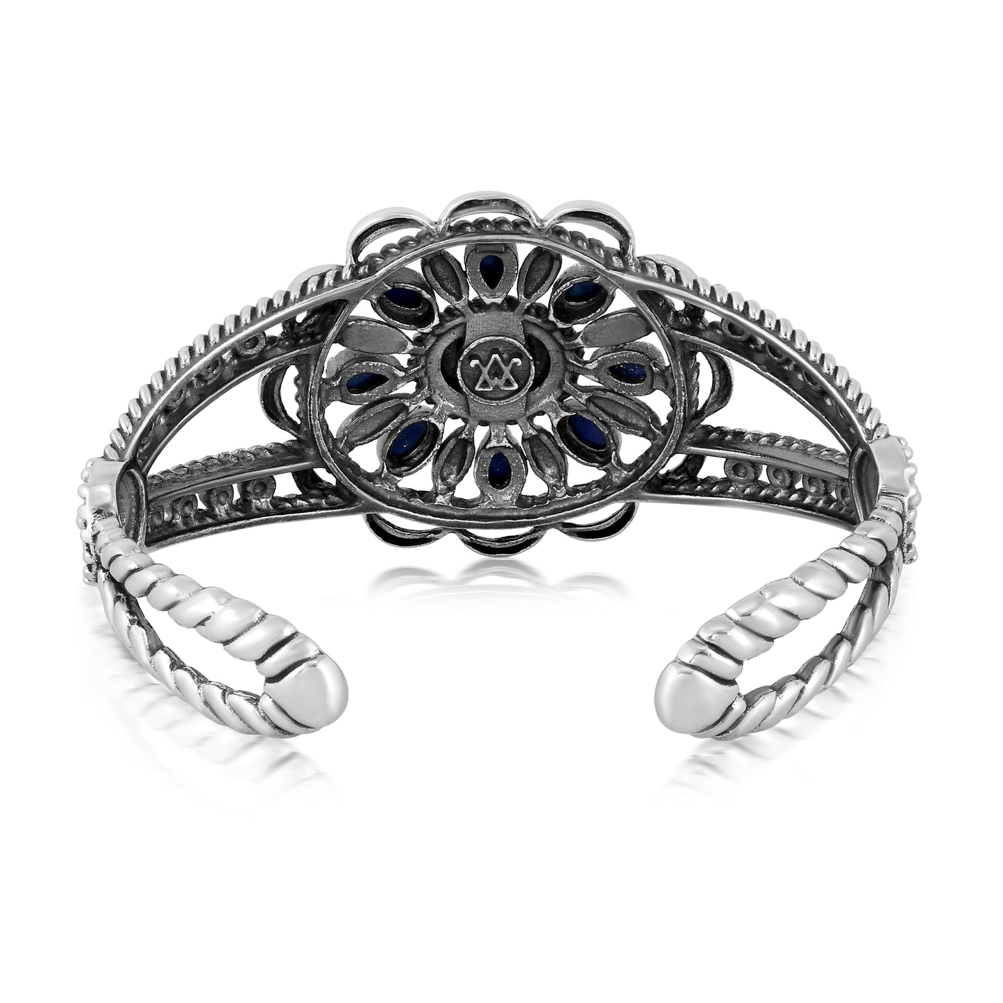 Sterling Silver Lapis Lazuli Wildflower Rope Cuff Bracelet, Sizes Small to Large