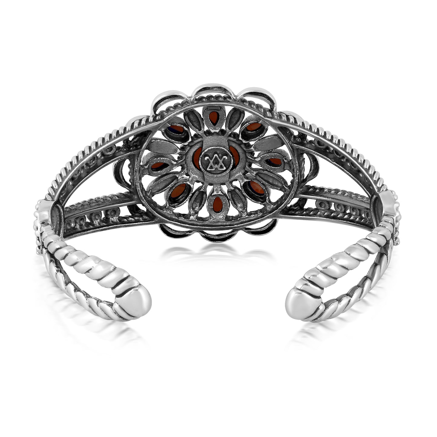 Sterling Silver Orange Spiny Oyster Wildflower Rope Cuff Bracelet, Sizes Small to Large