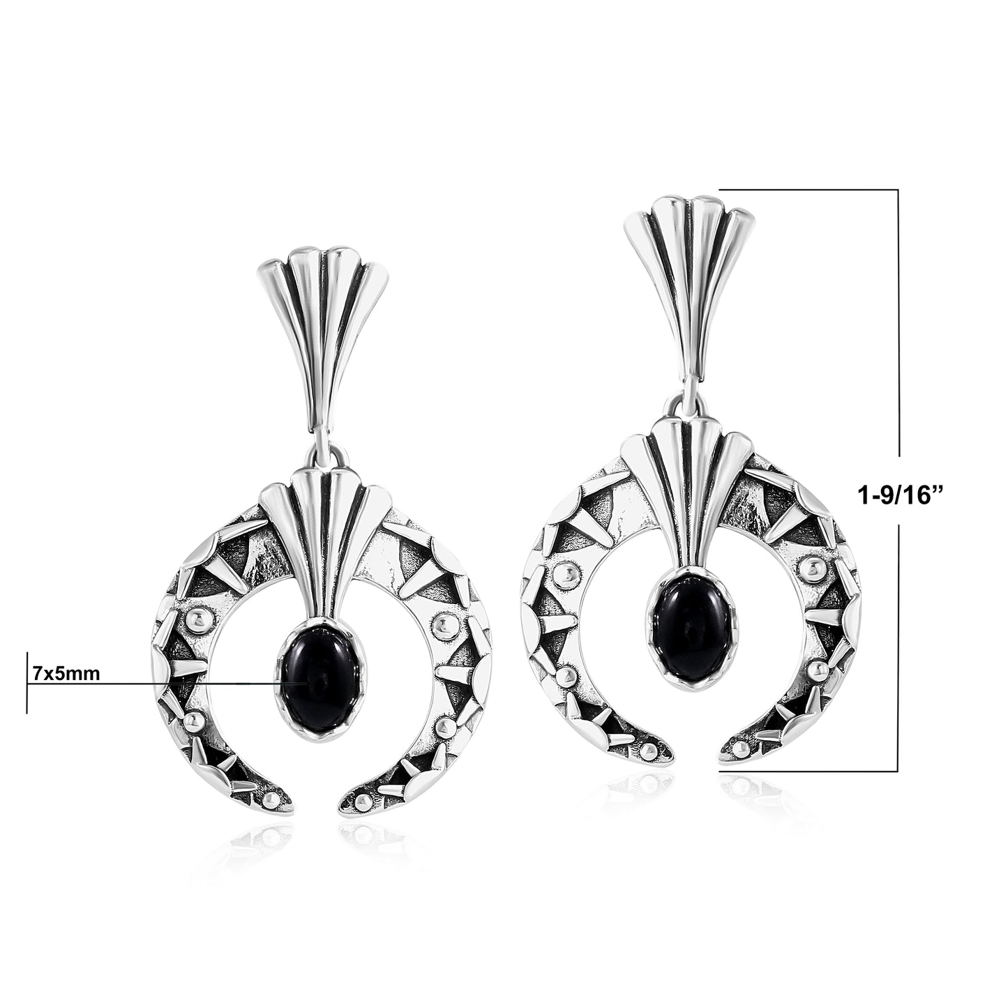 Sterling Silver Black Agate Fritz Casuse Oval Gemstone Naja Earrings