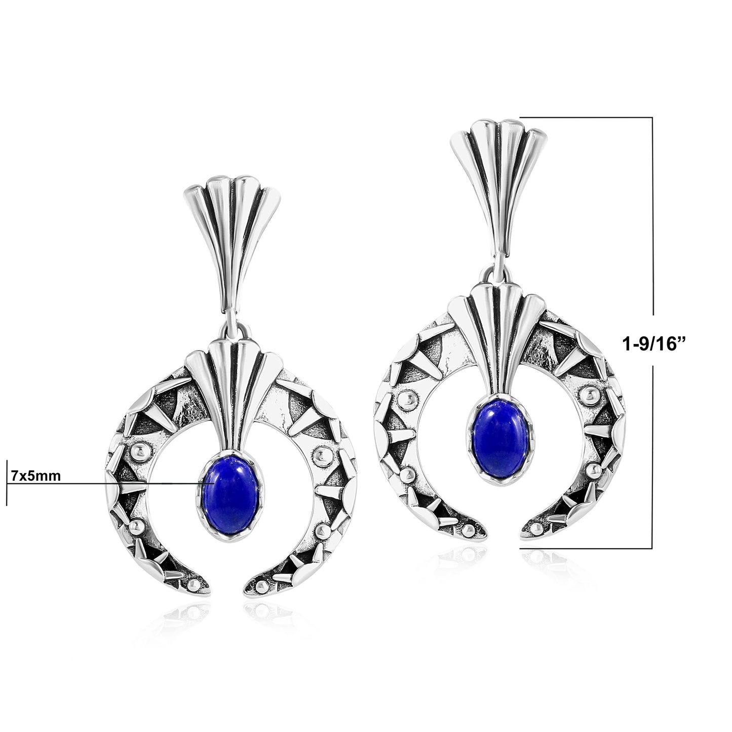 Sterling Silver Lapis Fritz Casuse Oval Gemstone Naja Earrings