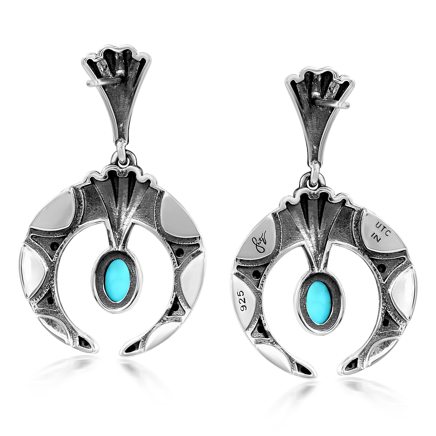Sterling Silver Sleeping Beauty Turquoise Fritz Casuse Oval Gemstone Naja Earrings