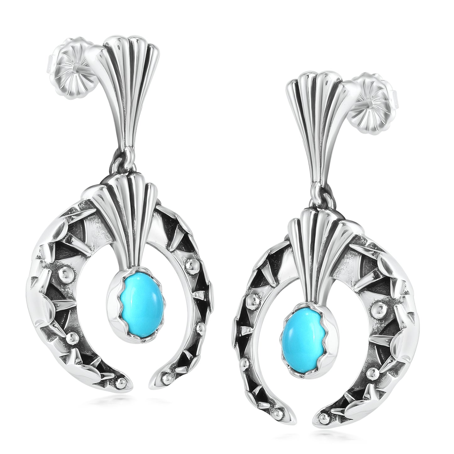 Sterling Silver Sleeping Beauty Turquoise Fritz Casuse Oval Gemstone Naja Earrings