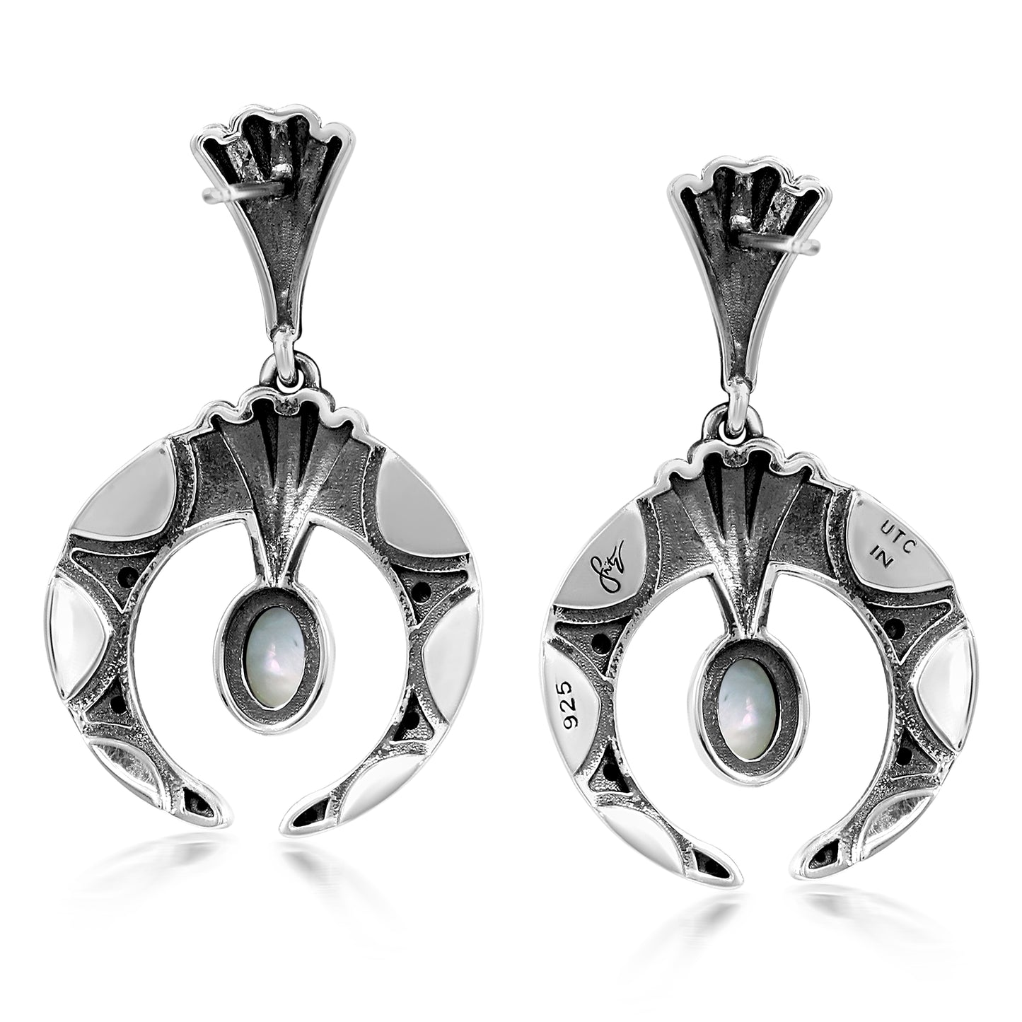 Sterling Silver White Mother of Pearl Fritz Casuse Oval Gemstone Naja Earrings