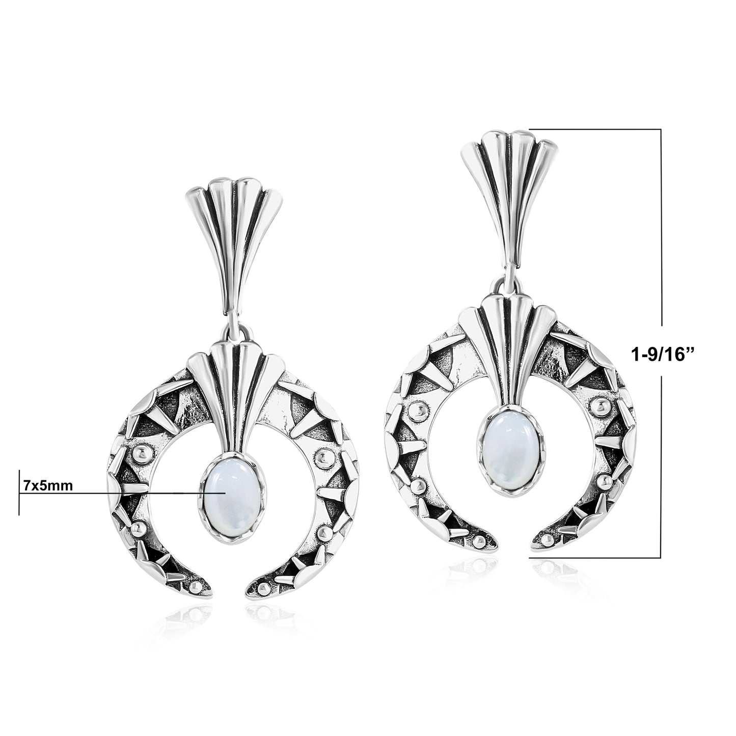 Sterling Silver White Mother of Pearl Fritz Casuse Oval Gemstone Naja Earrings