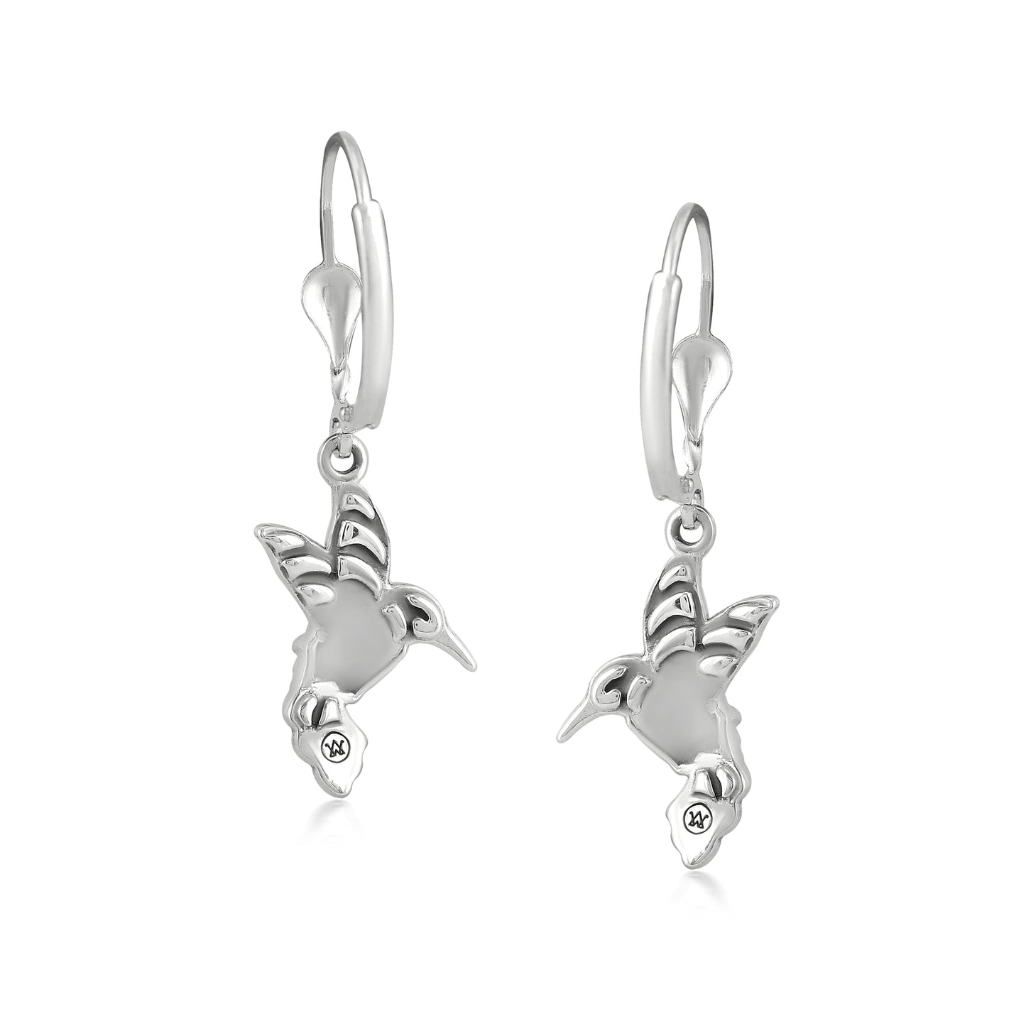 Sterling Silver Rhodonite Hummingbird Design Drop and Dangle Earrings