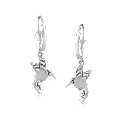 Southwestern Sterling Silver with Rhodonite Gemstone Hummingbird Design Drop and Dangle Earrings