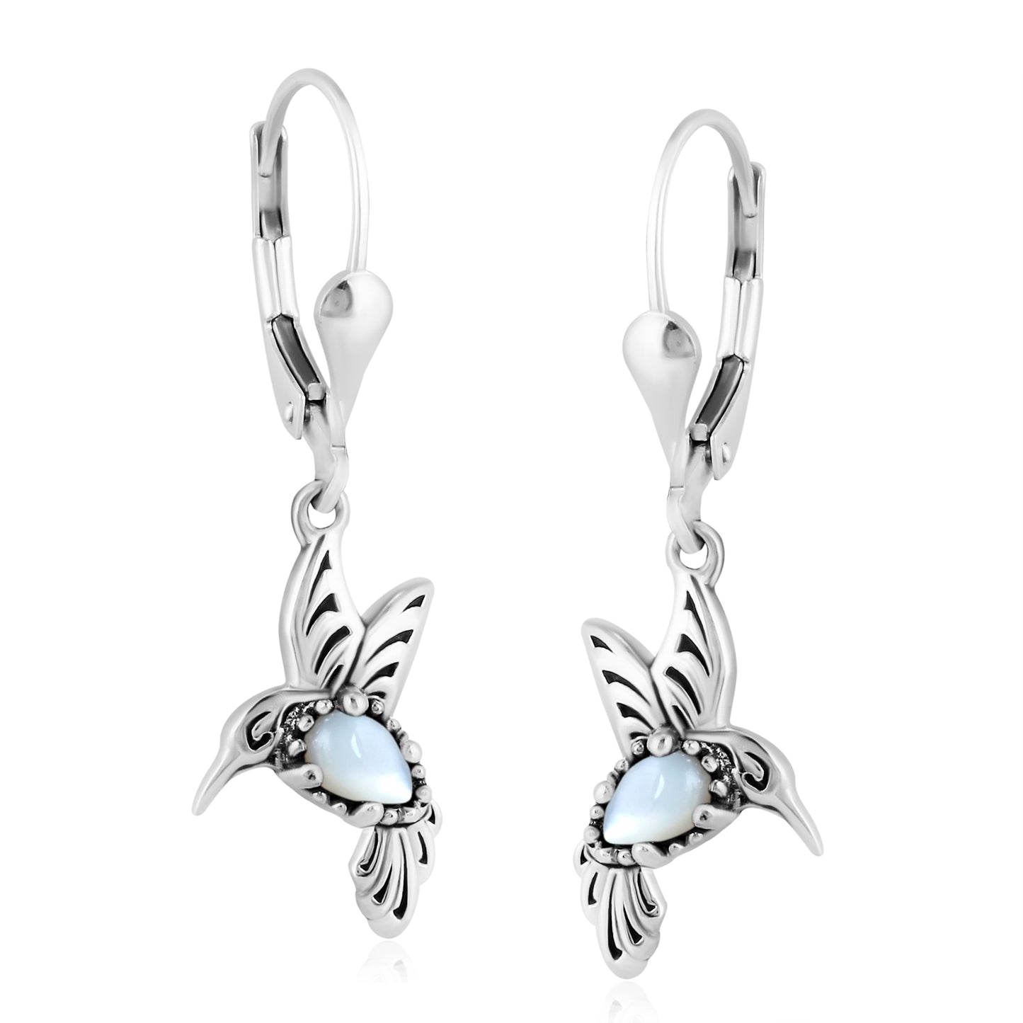 EXCLUSIVELY OURS! Sterling Silver White Mother of Pearl Hummingbird Dangle Earrings